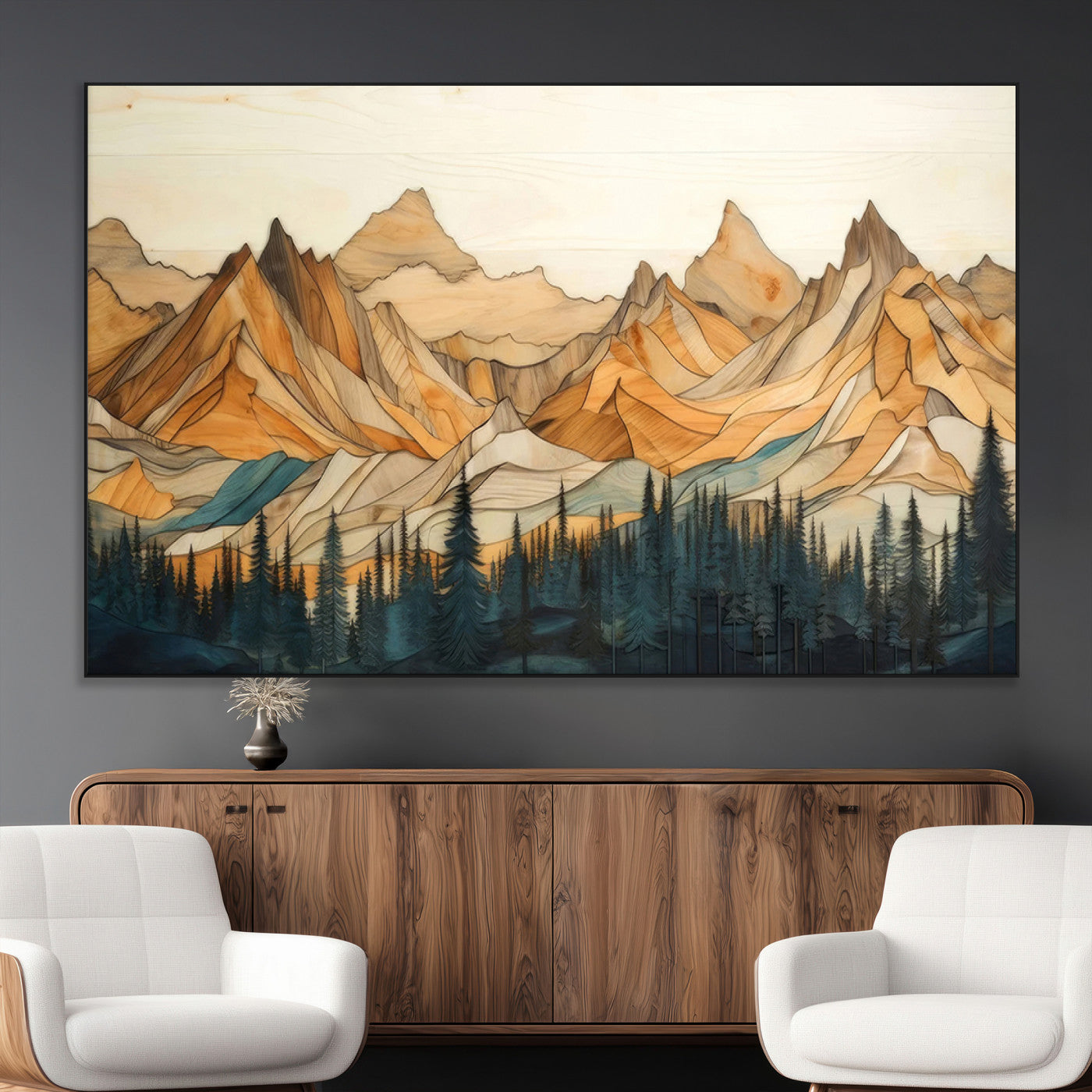 -Rustic Wood Mountain Wall Art Print | Triptych Giclee Print Featuring Handcrafted Forest and