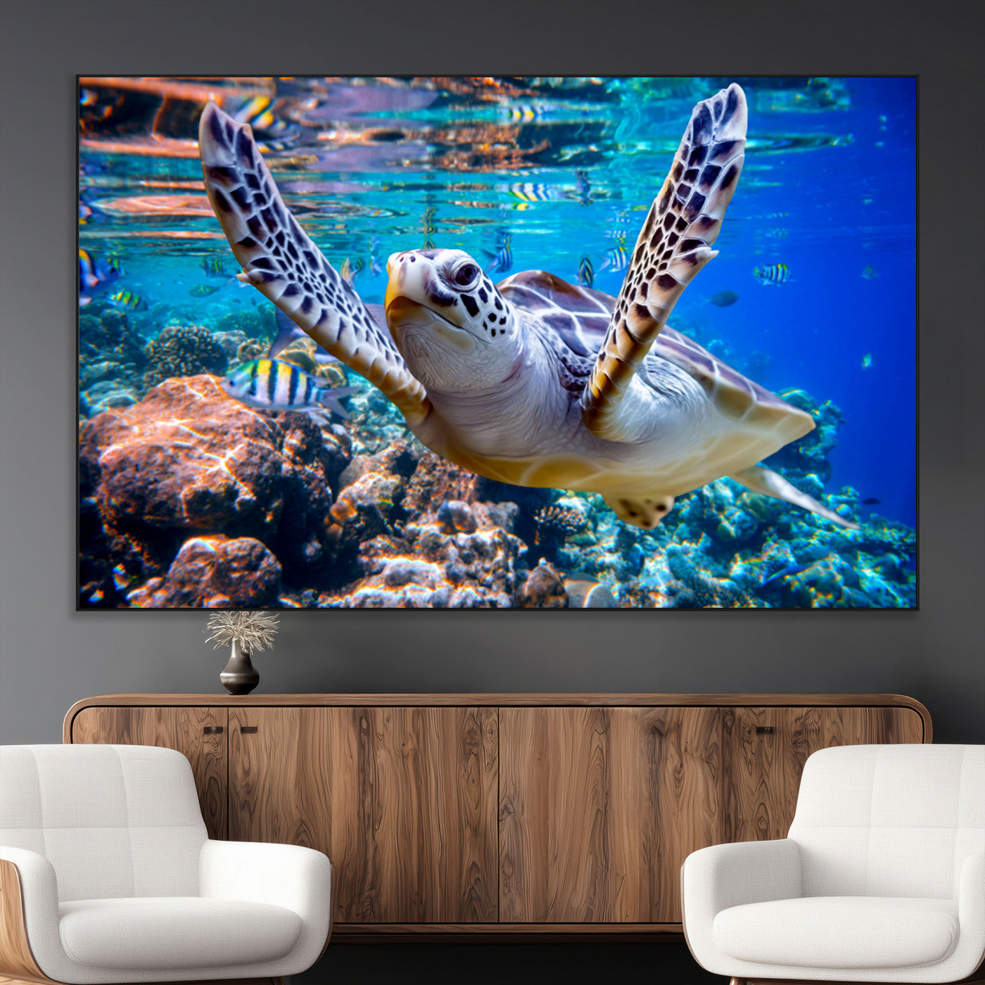 SEG-FC-51X34_Oversize - Underwater Sea Turtle Wall Art Canvas Print – Vibrant Ocean Coral Reef Décor, Ready to Hang