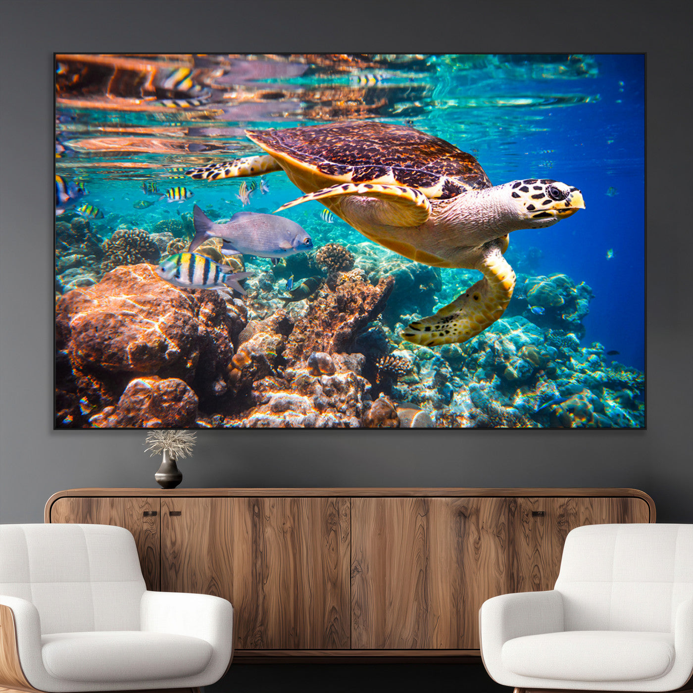 SEG-FC-51X34_Oversize - Sea Turtle Wall Art Canvas Print – Vibrant Ocean Coral Reef Décor, Ready to Hang