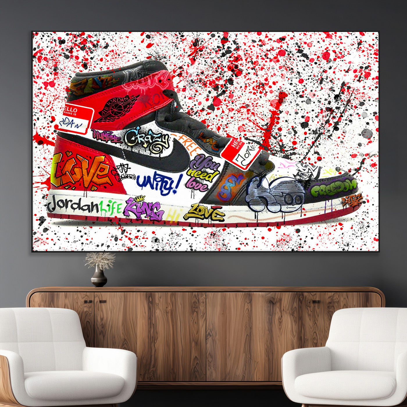 SEG-FC-51X34_Oversize - Jordan Shoes Graffiti Wall Art Canvas Print- Jordan Graffiti Canvas Wall Art - Framed Perfect for Sneaker heads and Urban Art Lovers