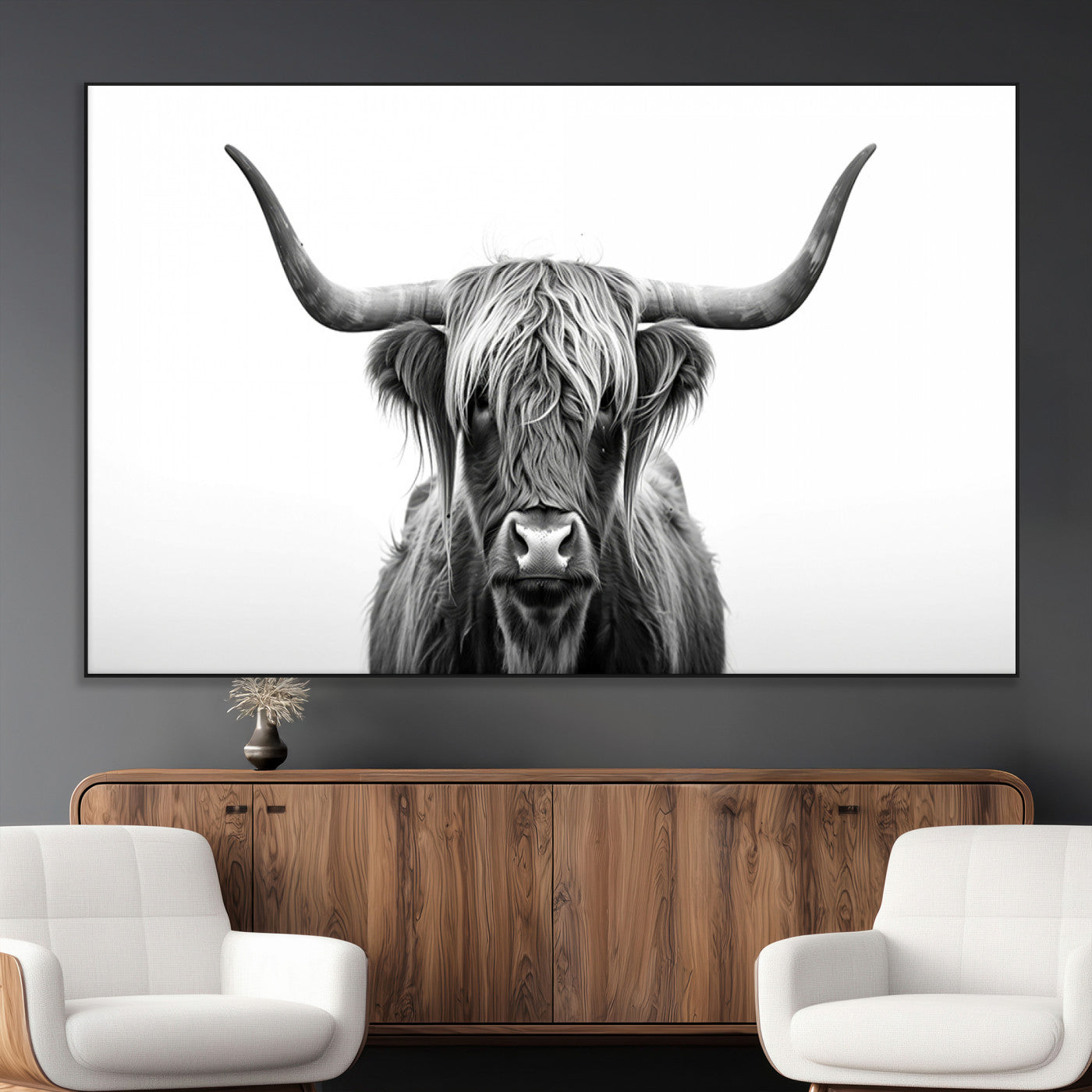 SEG-FC-51X34_Oversize - Highland Wall Art Canvas Print – Minimalist Black and White Farmhouse Décor, Ready to Hang