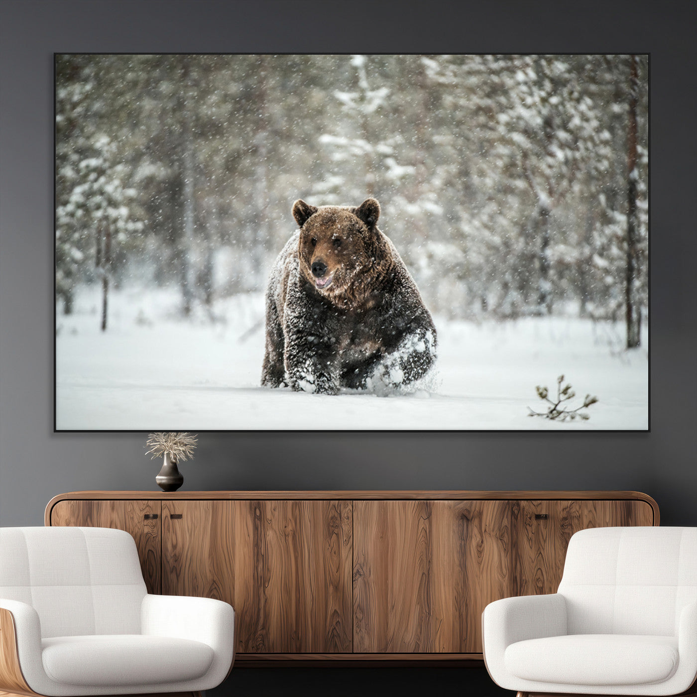 SEG-FC-51X34_Oversize - Wall Art Canvas Print – Grizzly Bear in Snowy Forest Powerful Presence Snowy Wilderness Wild Beauty