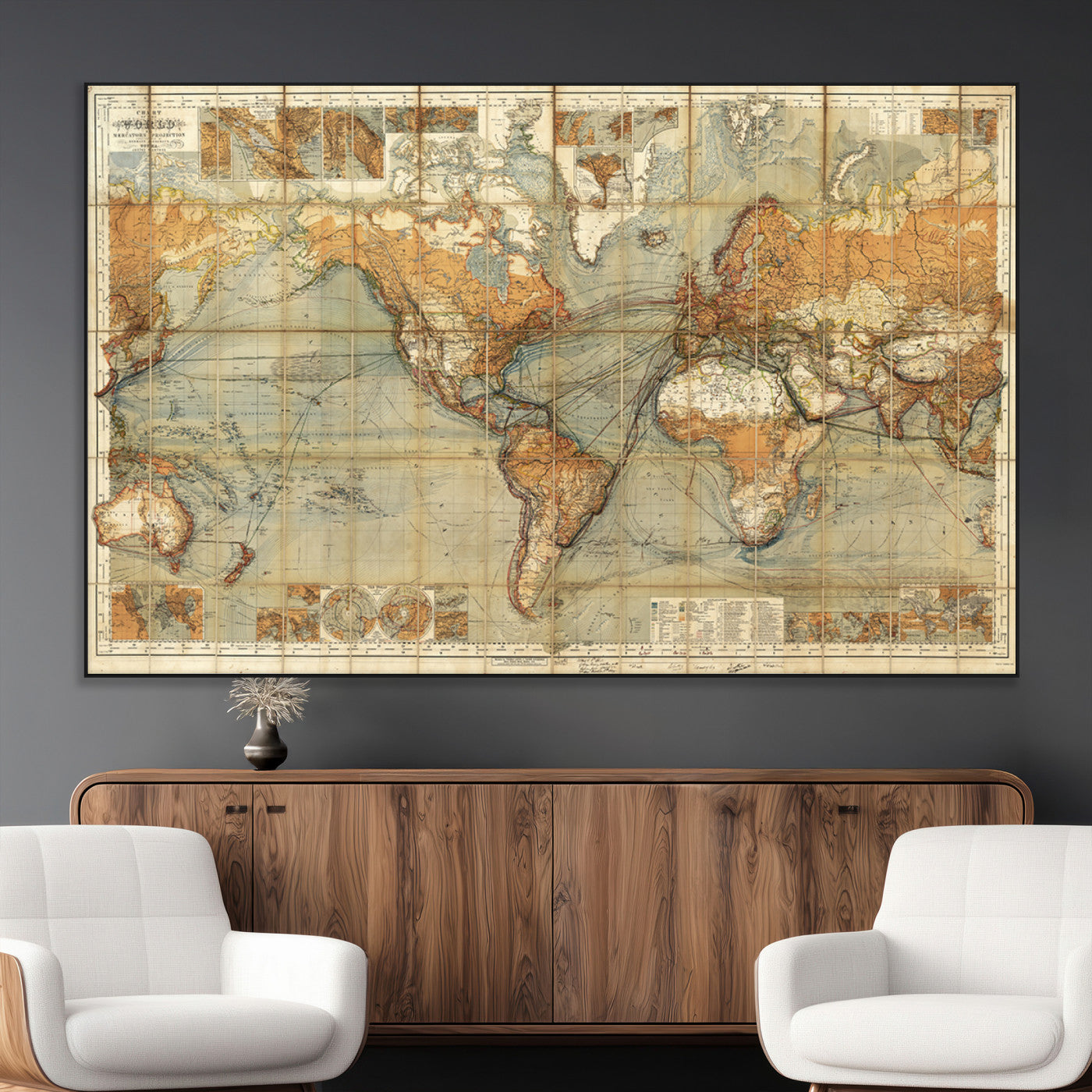 SEG-FC-51X34_Oversize - Push Pin World Map Canvas Print – Framed Wall Art for Couples to Track Their Travels – Anniversary