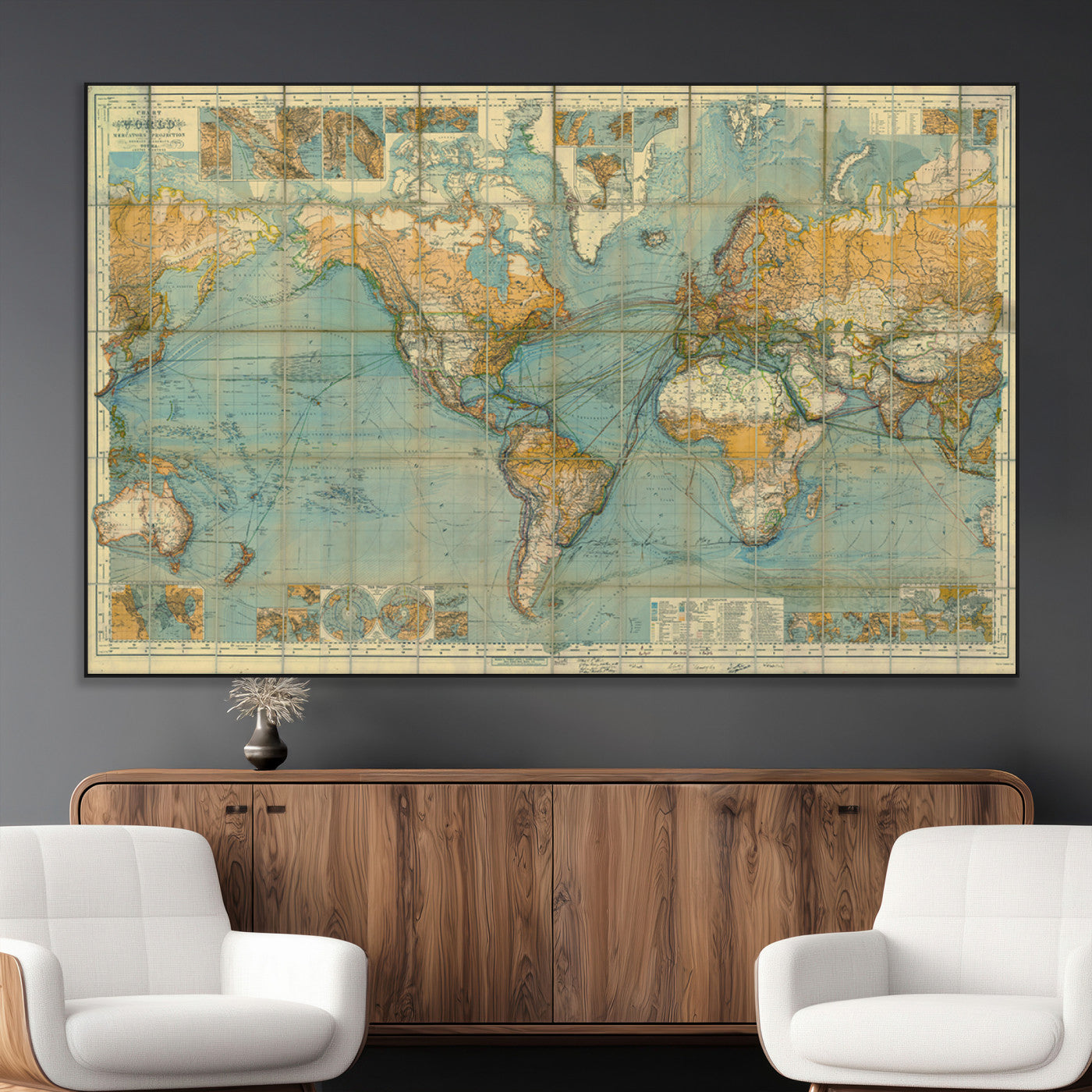 SEG-FC-51X34_Oversize - Push Pin World Map Canvas Print – Framed Wall Art for Couples to Track Their Travels – Anniversary