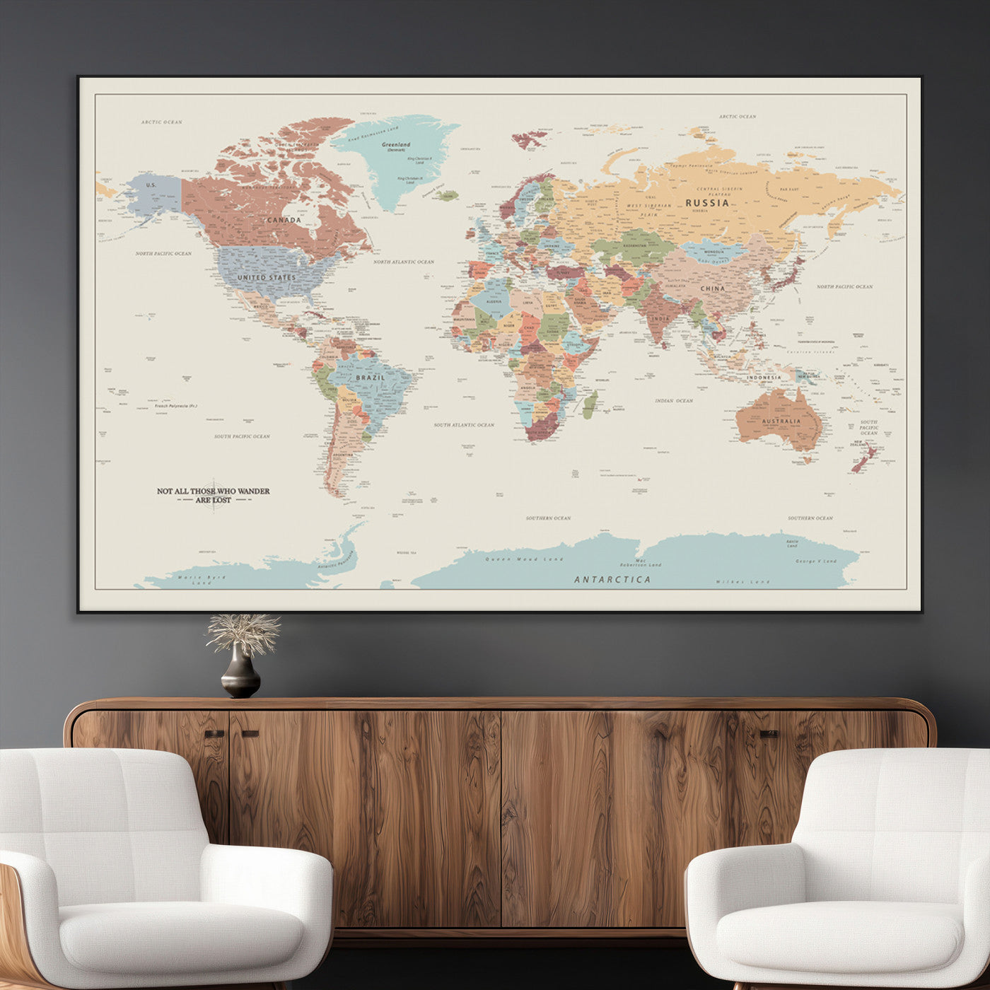 SEG-FC-51X34_Oversize - Push Pin World Map Canvas Print – Framed Wall Art for Couples to Track Their Travels – Anniversary