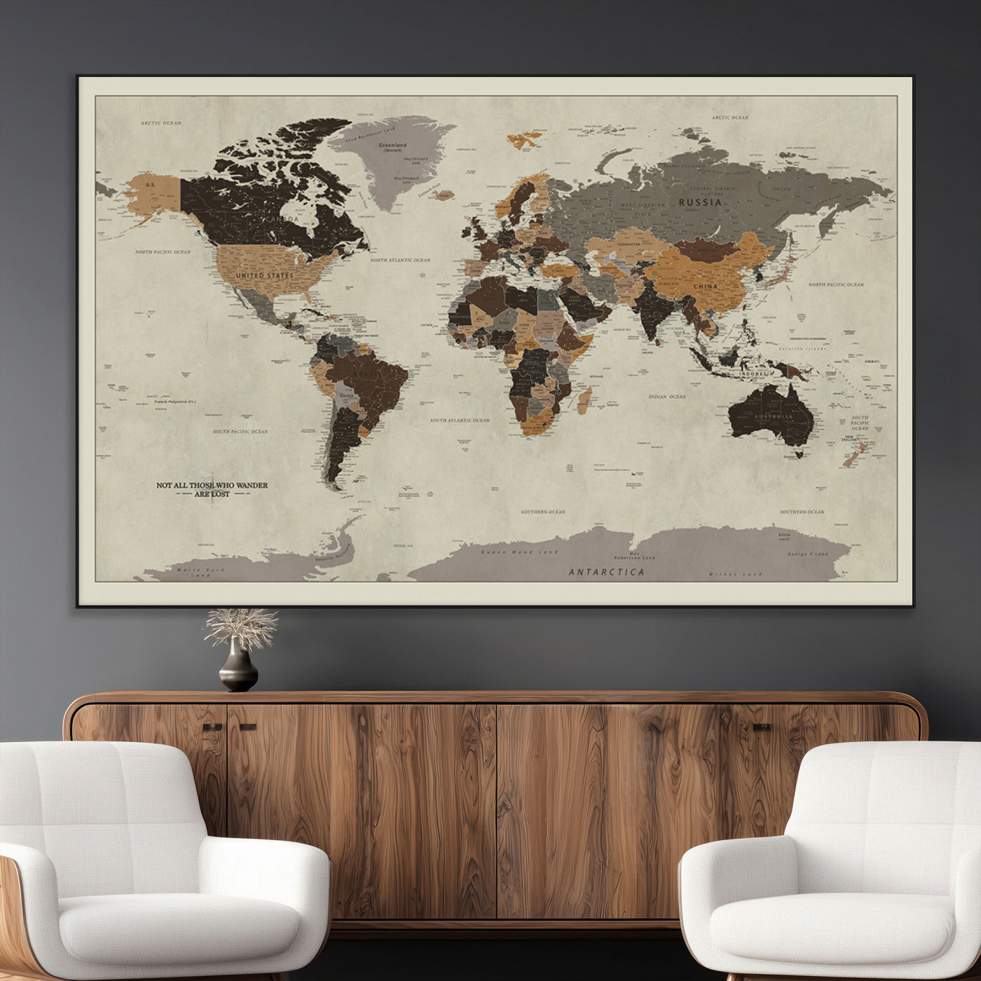 SEG-FC-51X34_Oversize - Push Pin World Map Canvas Print – Framed Wall Art for Couples to Track Their Travels – Anniversary