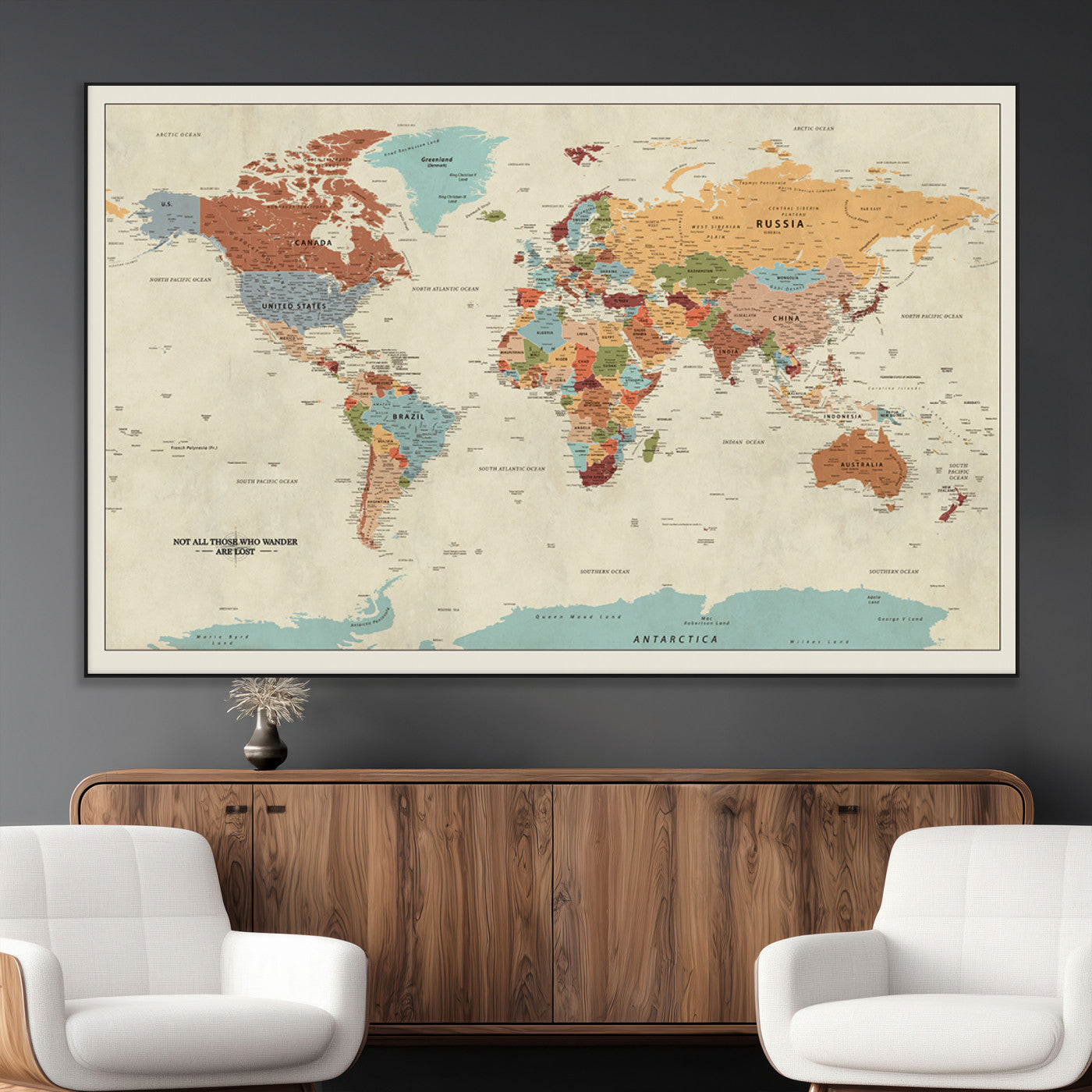 SEG-FC-51X34_Oversize - Push Pin World Map Canvas Print – Framed Wall Art for Couples to Track Their Travels – Anniversary