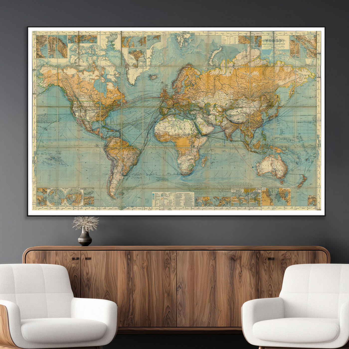 SEG-FC-51X34_Oversize - Push Pin World Map Canvas Print – Framed Wall Art for Couples to Track Their Travels – Anniversary
