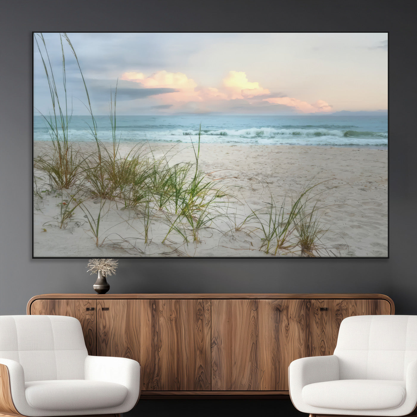 SEG-FC-51X34_Oversize - Flight Over Coastal Beach Landscape, Flight Over Coastal Beach Print Canvas Wall Art