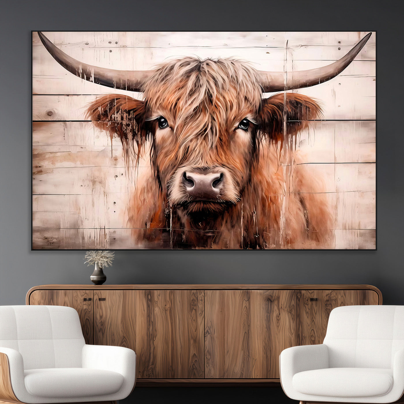 SEG-FC-51X34_Oversize - Vintage Scottish Highland Cow Cattle Art Print Farmhouse Wall Art Canvas Print