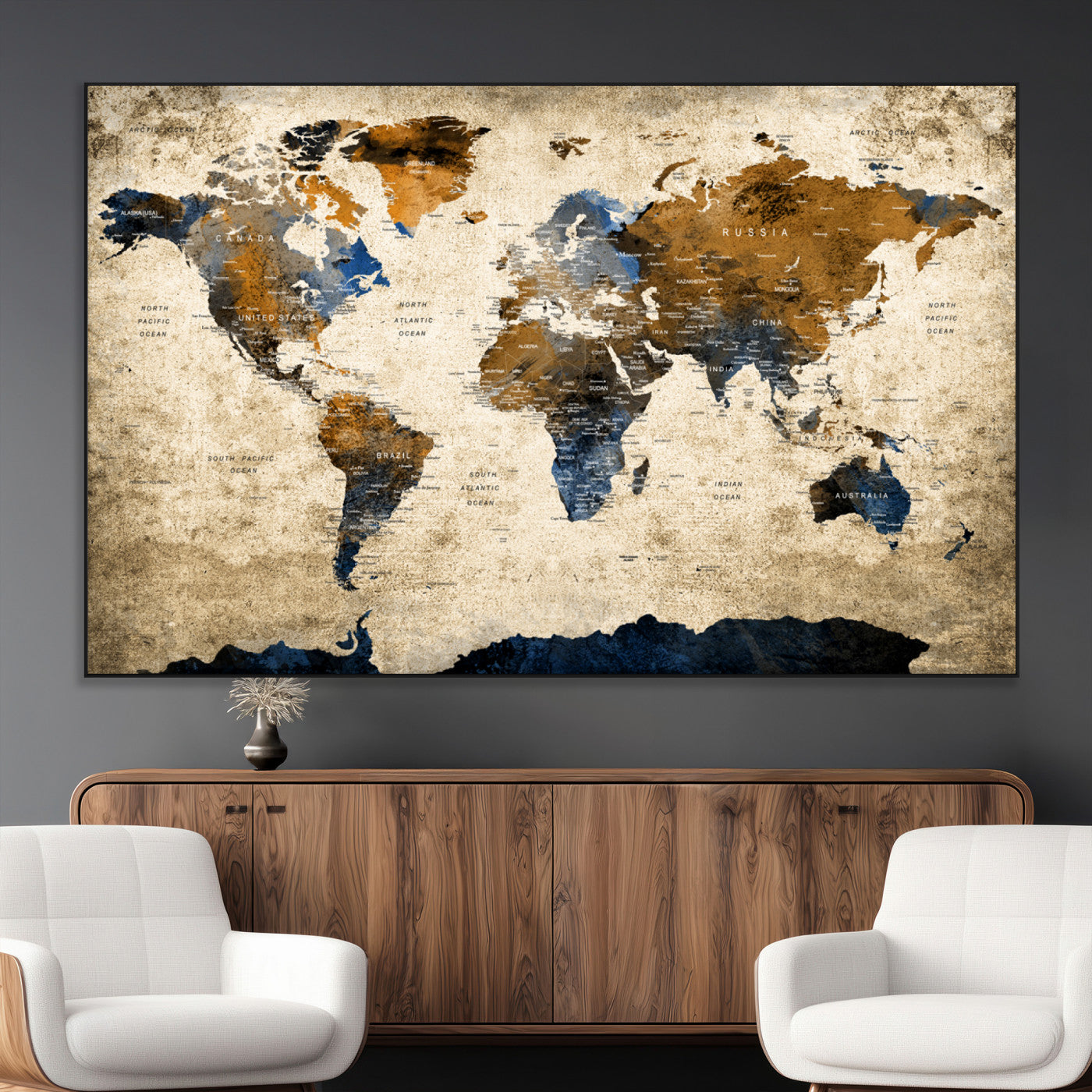 SEG-FC-51X34_Oversize - Push Pin World Map Canvas Print – Framed Wall Art for Couples to Track Their Travels – Anniversary