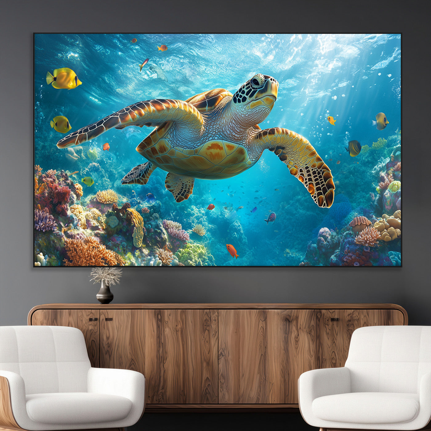 SEG-FC-51X34_Oversize - Sea Turtle Underwater Canvas Wall Art Print - Vibrant Ocean Wildlife Decor, Marine Wall Art