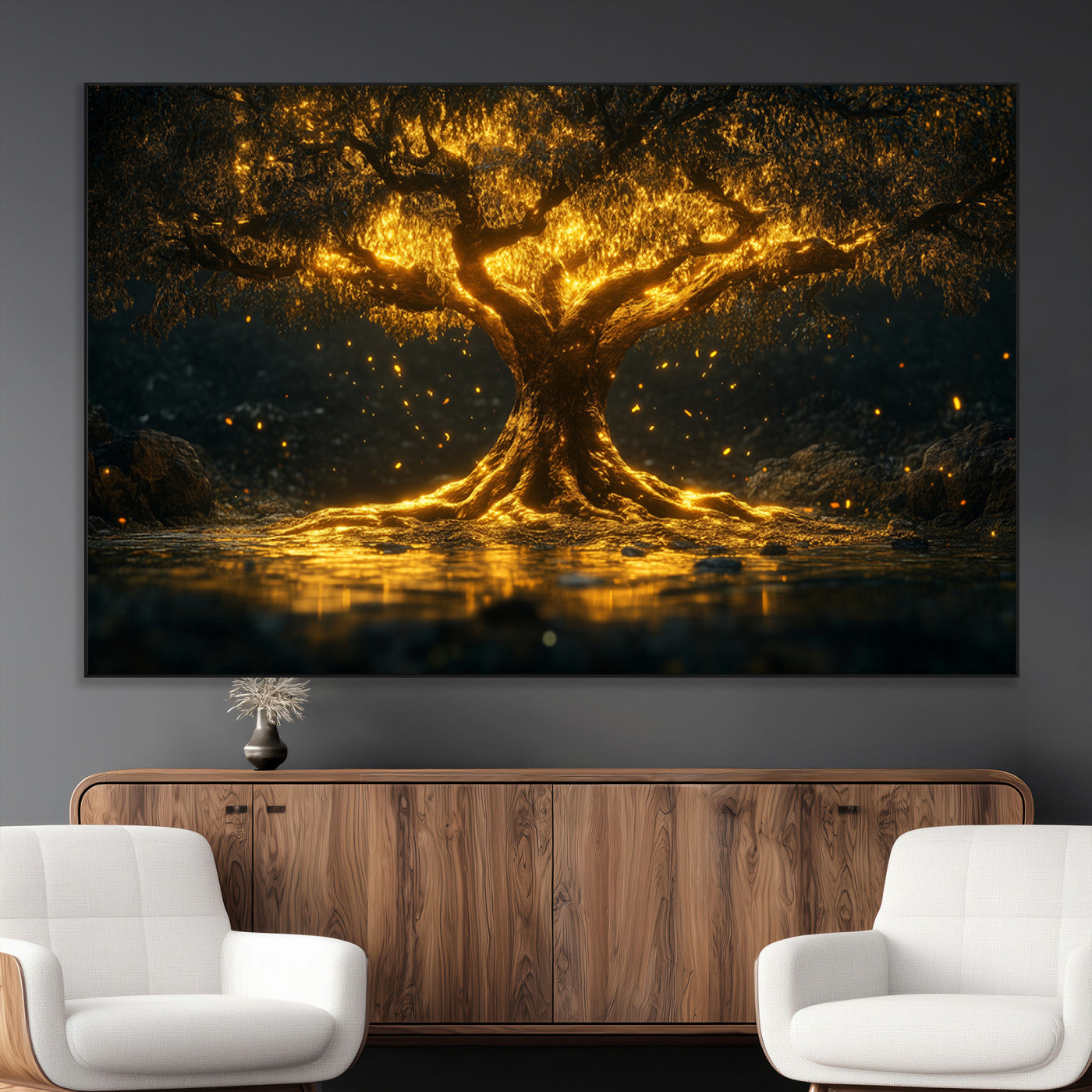 SEG-FC-51X34_Oversize - Golden Tree of Life Canvas Wall Art Print - Majestic Glowing Tree Wall Art Print