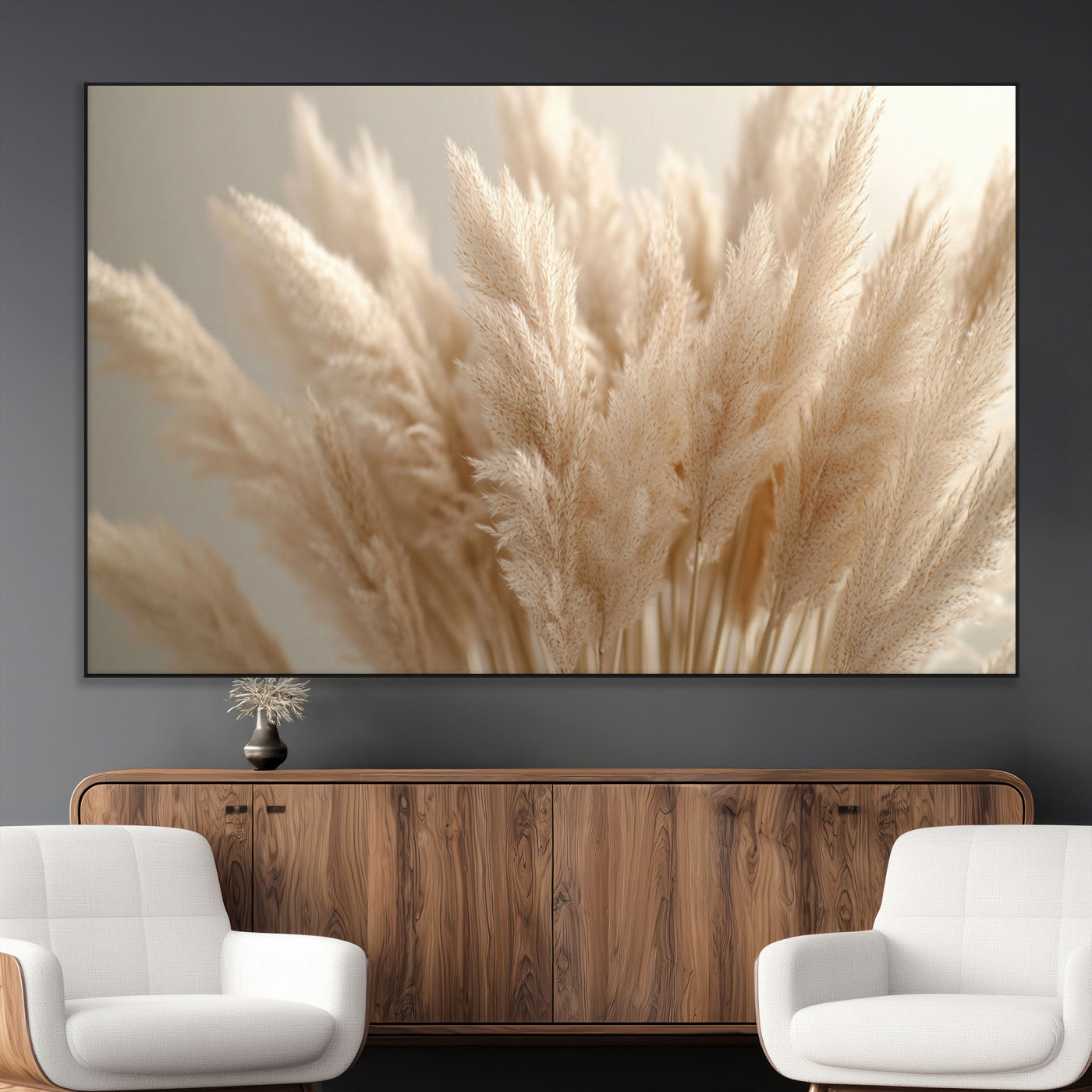 SEG-FC-51X34_Oversize - Pampas Grass Canvas Wall Art - Elegant Neutral Decor for Living Room, Boho Minimalist Artwork, Ready