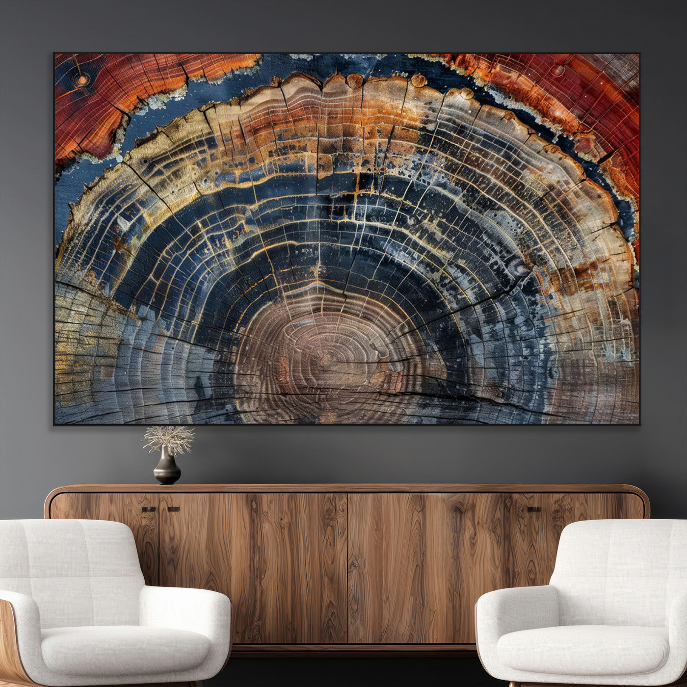 SEG-FC-51X34_Oversize - Abstract Tree Ring Wall Art, Colorful Framed Tree Ring Wall Decor, Minimalist Home Canvas Art,