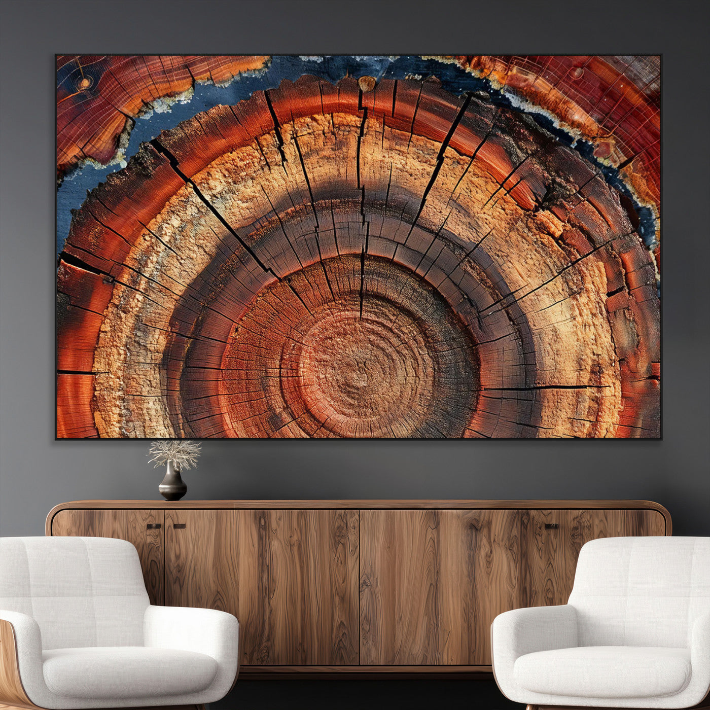 SEG-FC-51X34_Oversize - Abstract Tree Ring Art, Colorful Tree Ring Wall Decor, Minimalist Home Canvas Art, Modern Farmhouse