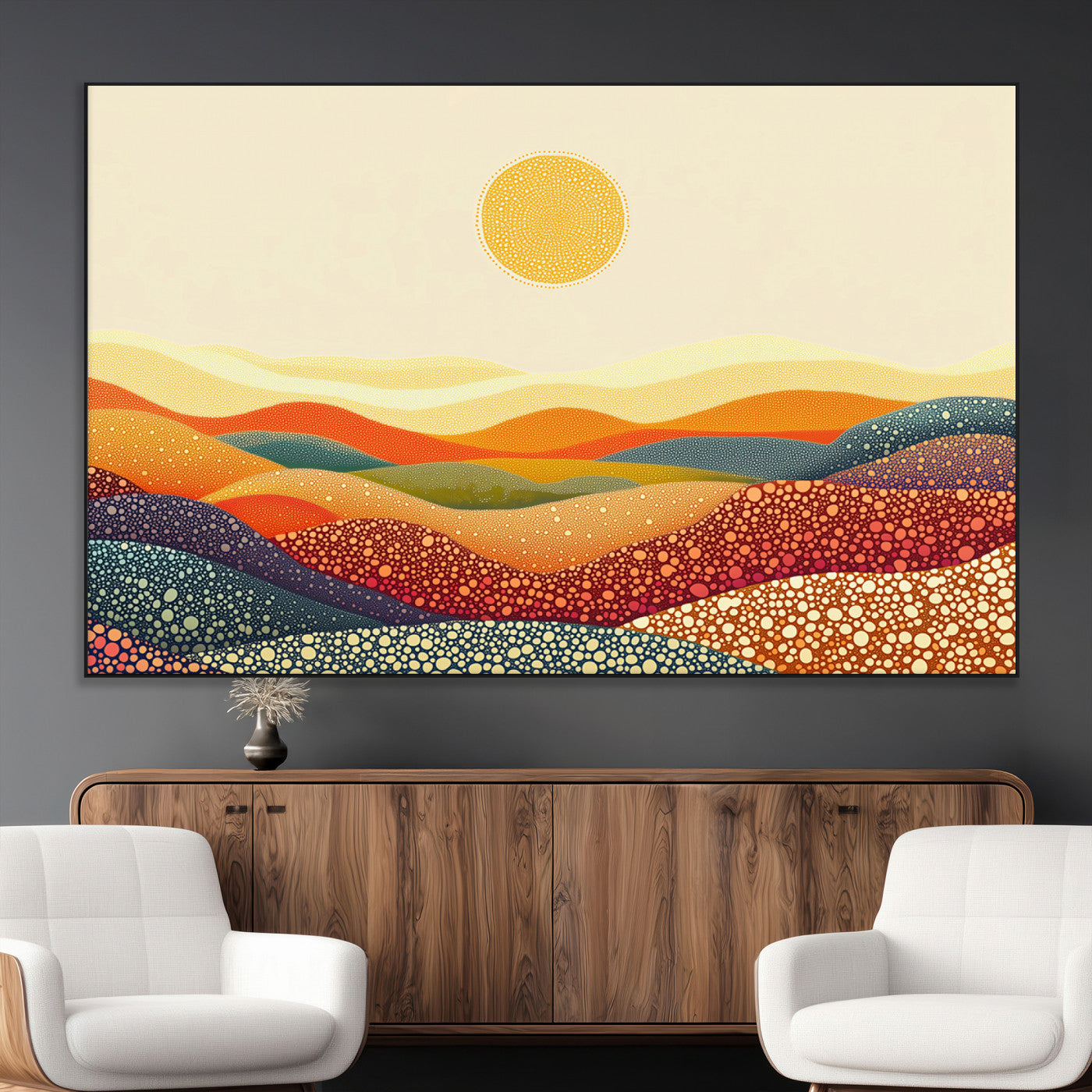 SEG-FC-51X34_Oversize - YAYOI KUSAMA Colorful Dot Art Landscape Canvas - Framed Abstract Pointillism Inspired by Nature with