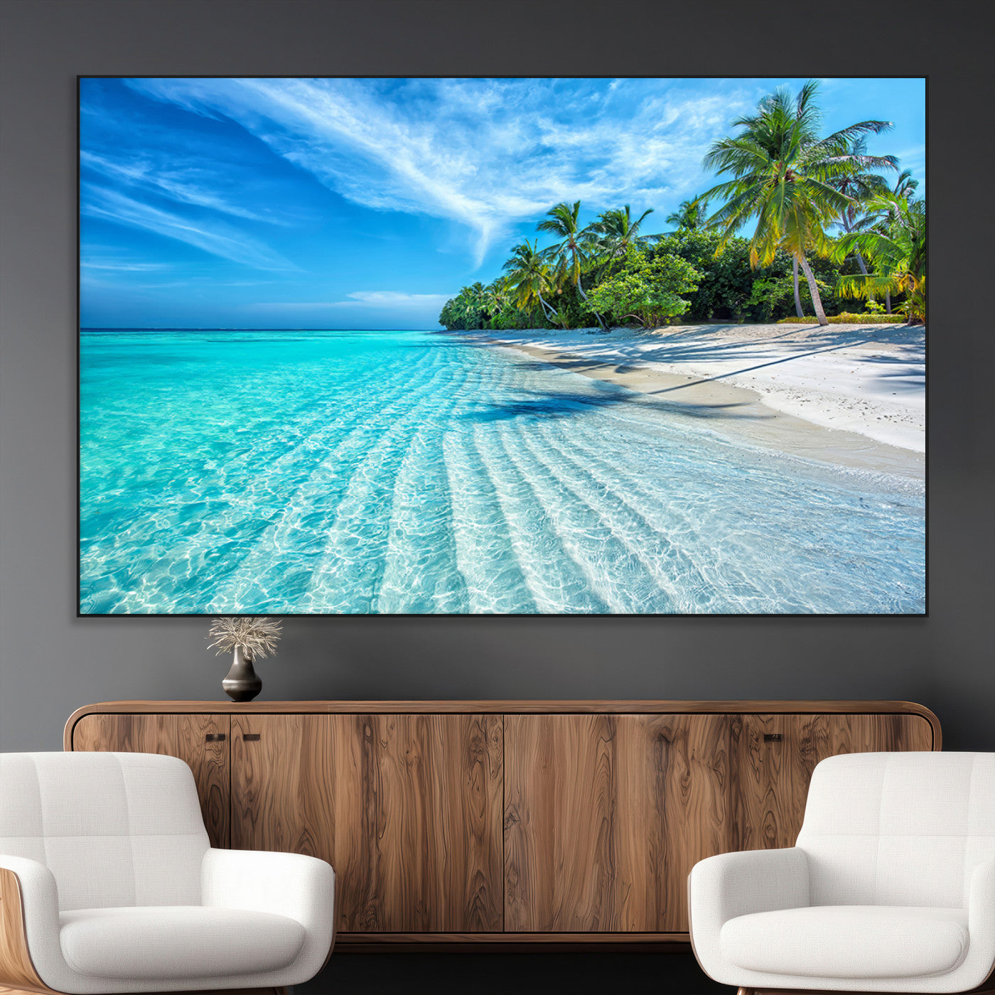 SEG-FC-51X34_Oversize - Tropical Beach Wall Art Canvas Print - Serene Ocean Landscape with Crystal Clear Turquoise Water and