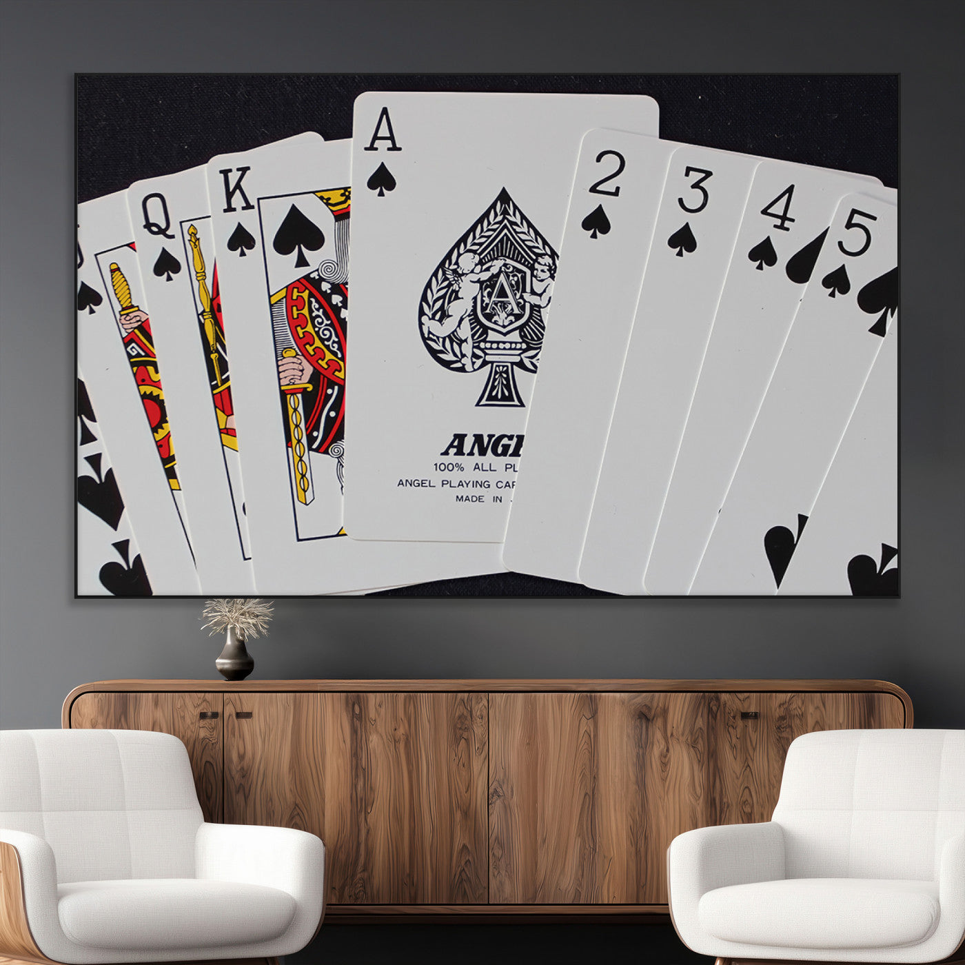 SEG-FC-51X34_Oversize - Poker Wall Art - Playing Cards Canvas Wall Art Print - Ace of Spades and Royal Flush Design, Perfect