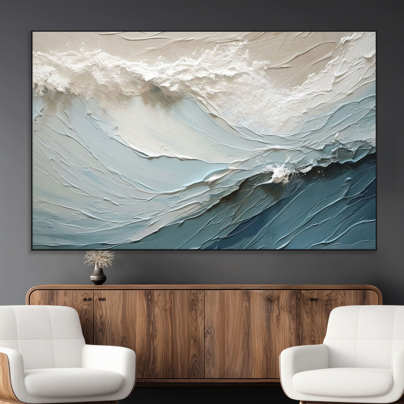 SEG-FC-51X34_Oversize - Waves Abstract Wall Art Print, Modern Framed Abstract Canvas Print, Abstract Painting for Living