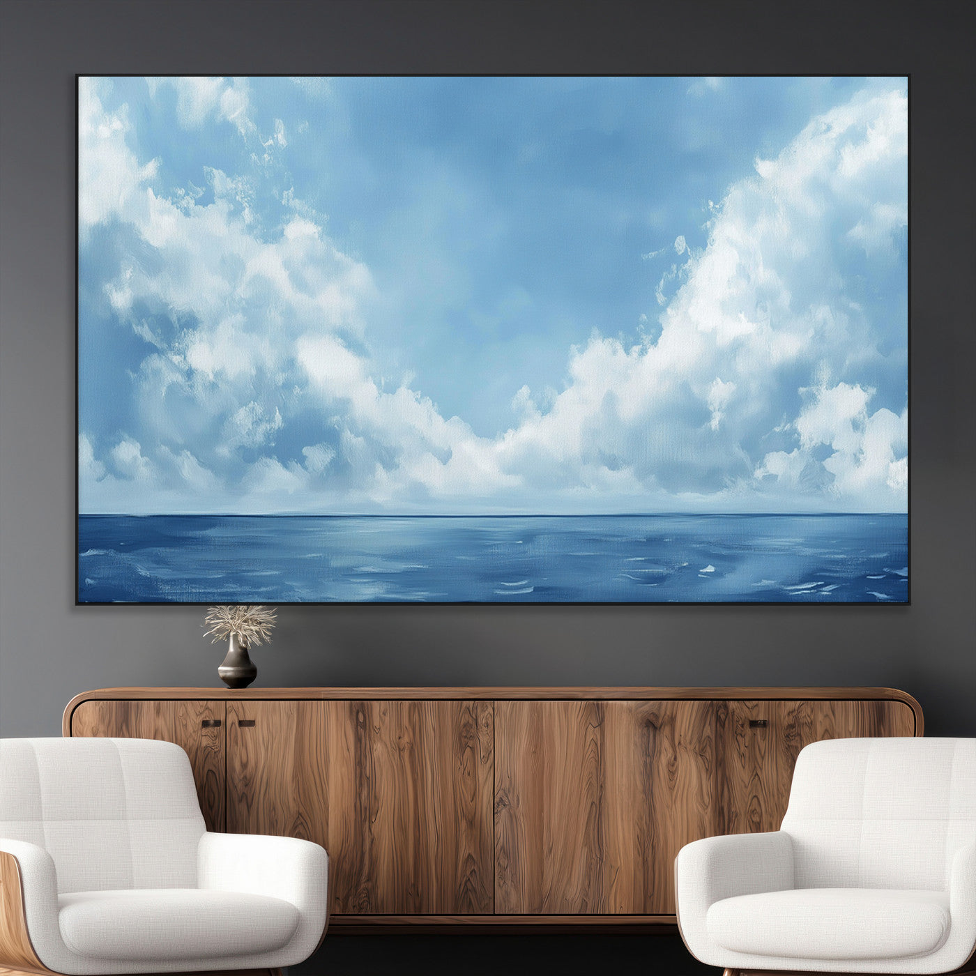 SEG-FC-51X34_Oversize - Abstract Ocean Print Artwork- Serene Blue Ocean Canvas Wall Art - Minimalist Ocean and Sky Canvas