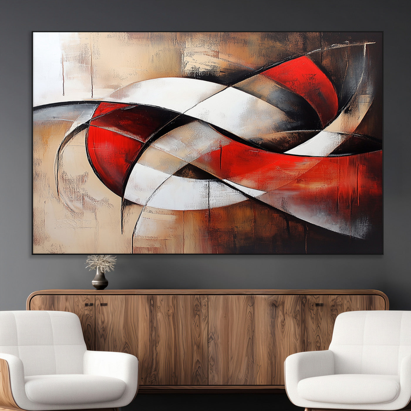 SEG-FC-51X34_Oversize - Abstract Wall Art - Modern Red and White Canvas Wall Art Print - Bold Geometric Abstract Canvas for