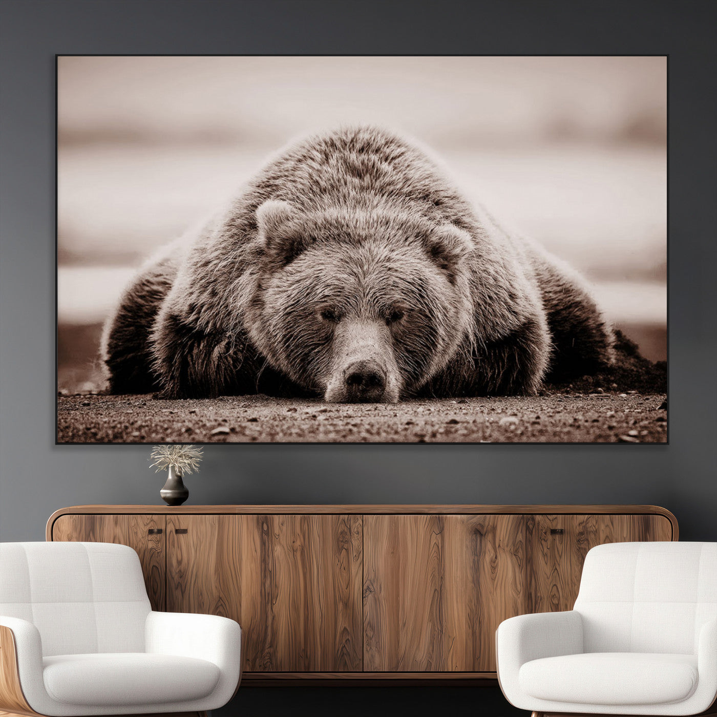 SEG-FC-51X34_Oversize - Grizzly Bear Wall Art Print - Bear Canvas Wall Art - Rustic Bear Portrait Canvas Print for Cabin