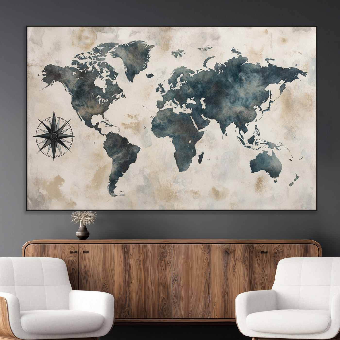SEG-FC-51X34_Oversize - Push Pin World Map Canvas Print – Framed Wall Art for Couples to Track Their Travels – Anniversary