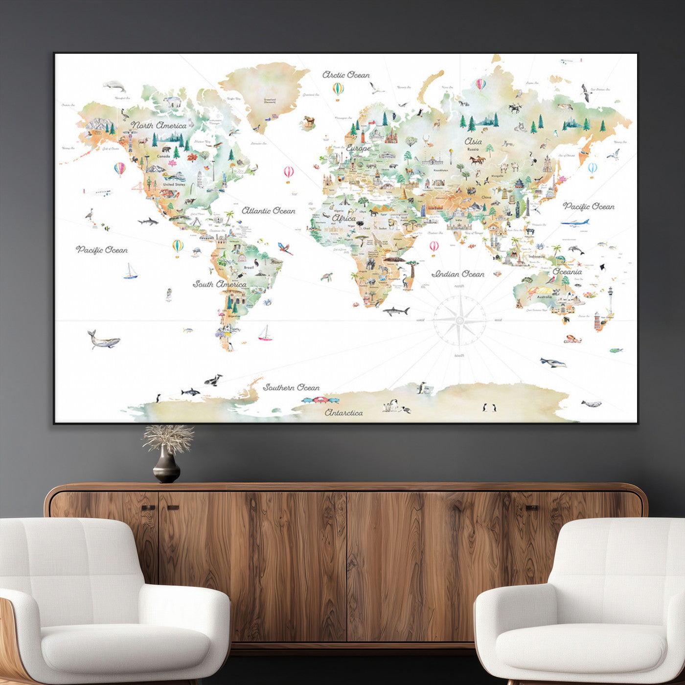 SEG-FC-51X34_Oversize - Push Pin World Map Canvas Print – Framed Wall Art for Couples to Track Their Travels – Anniversary