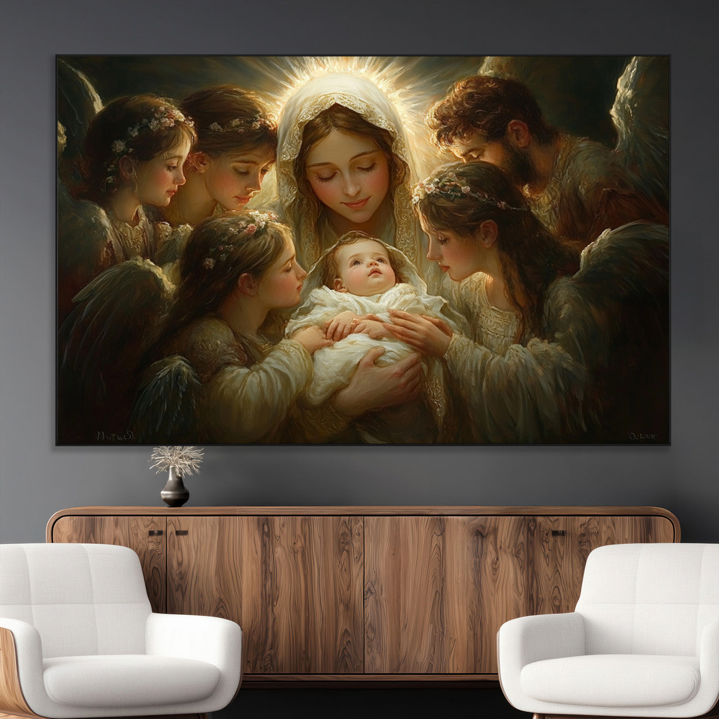 SEG-FC-51X34_Oversize - Mary Jesus Canvas Wall Art Print - Madonna and Child with Apostles Art Print - Classic Christian
