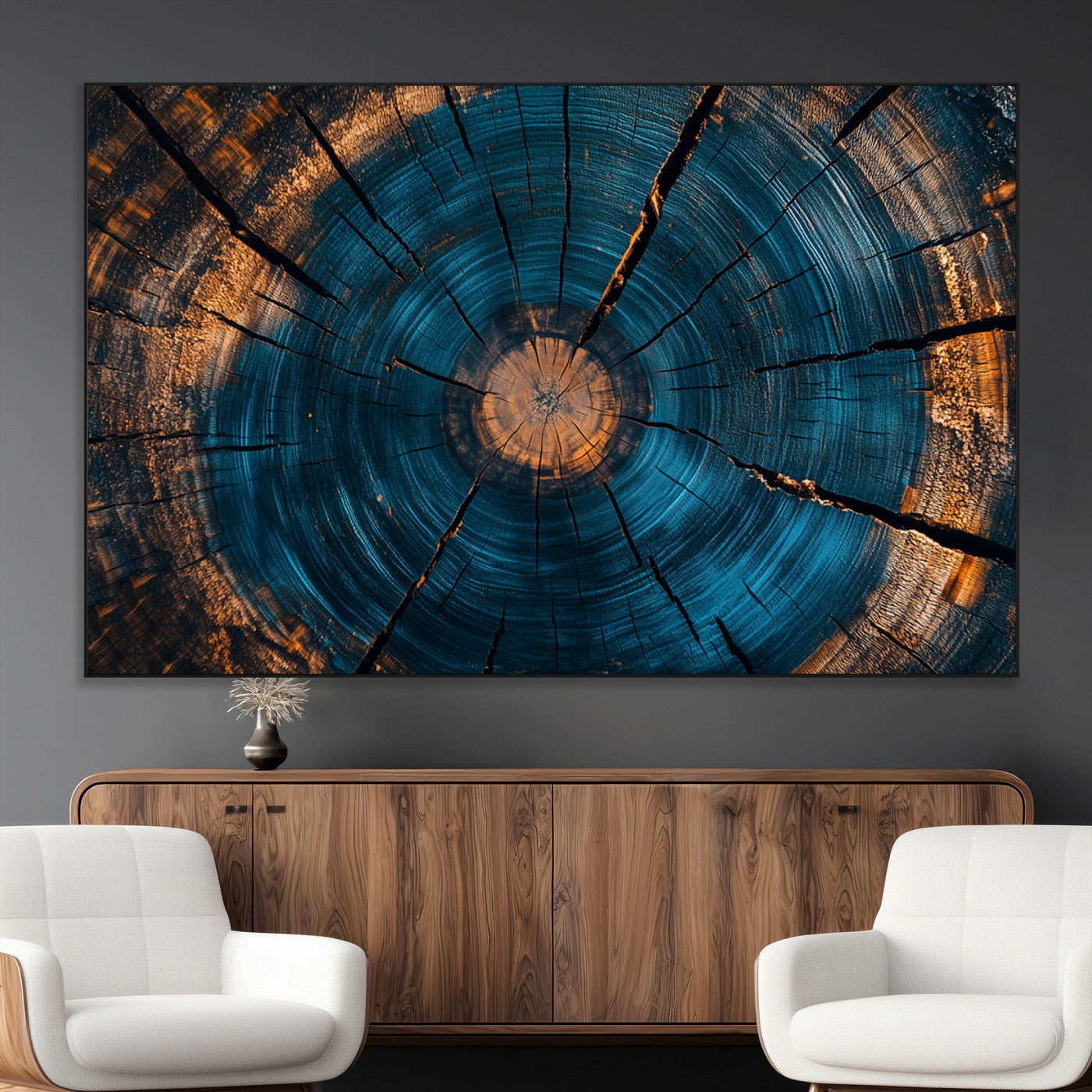 SEG-FC-51X34_Oversize - Abstract Tree Rings Wall Art Canvas Print - Wood Grain Rings Artwork Print - Nature Woodland Modern