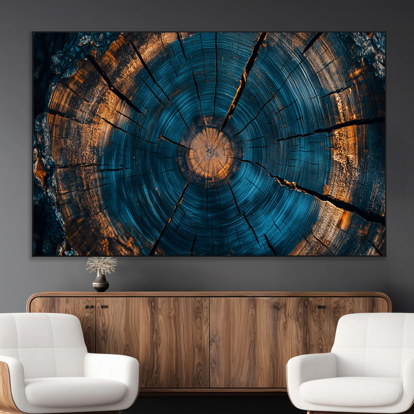 SEG-FC-51X34_Oversize - Farmhouse Wall Art - Abstract Tree Rings Canvas Wall Art Print, Framed Wood Grain Rings Artwork