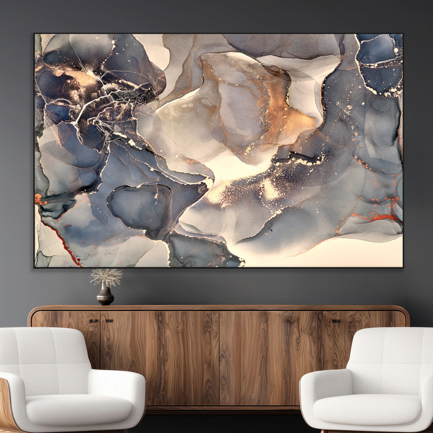 SEG-FC-51X34_Oversize - Abstract Blue and Gold Wall Art - Fluid Ink Artwork - Modern Luxury Wall Decor for Contemporary