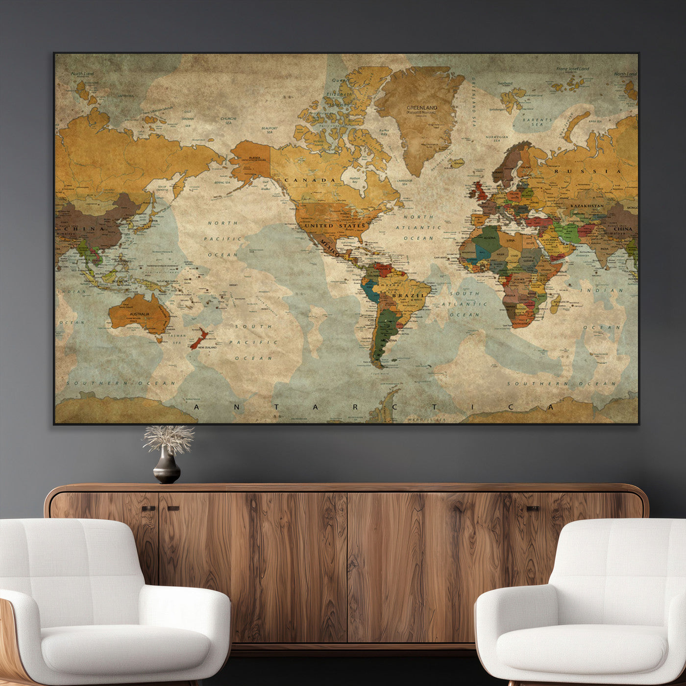SEG-FC-51X34_Oversize - Push Pin World Map Canvas Print – Framed Wall Art for Couples to Track Their Travels – Anniversary