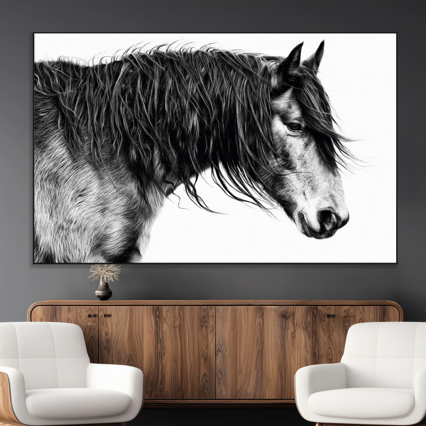 SEG-FC-51X34_Oversize - Black Horse Wall Art Canvas Print for Farmhouse Decor and Woodland Decoration