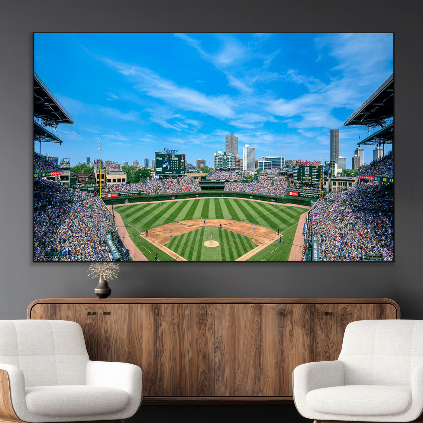 SEG-FC-51X34_Oversize - Wrigley Field Chicago Cubs Panoramic Art Multi Piece Canvas - Iconic Baseball Stadium Print for