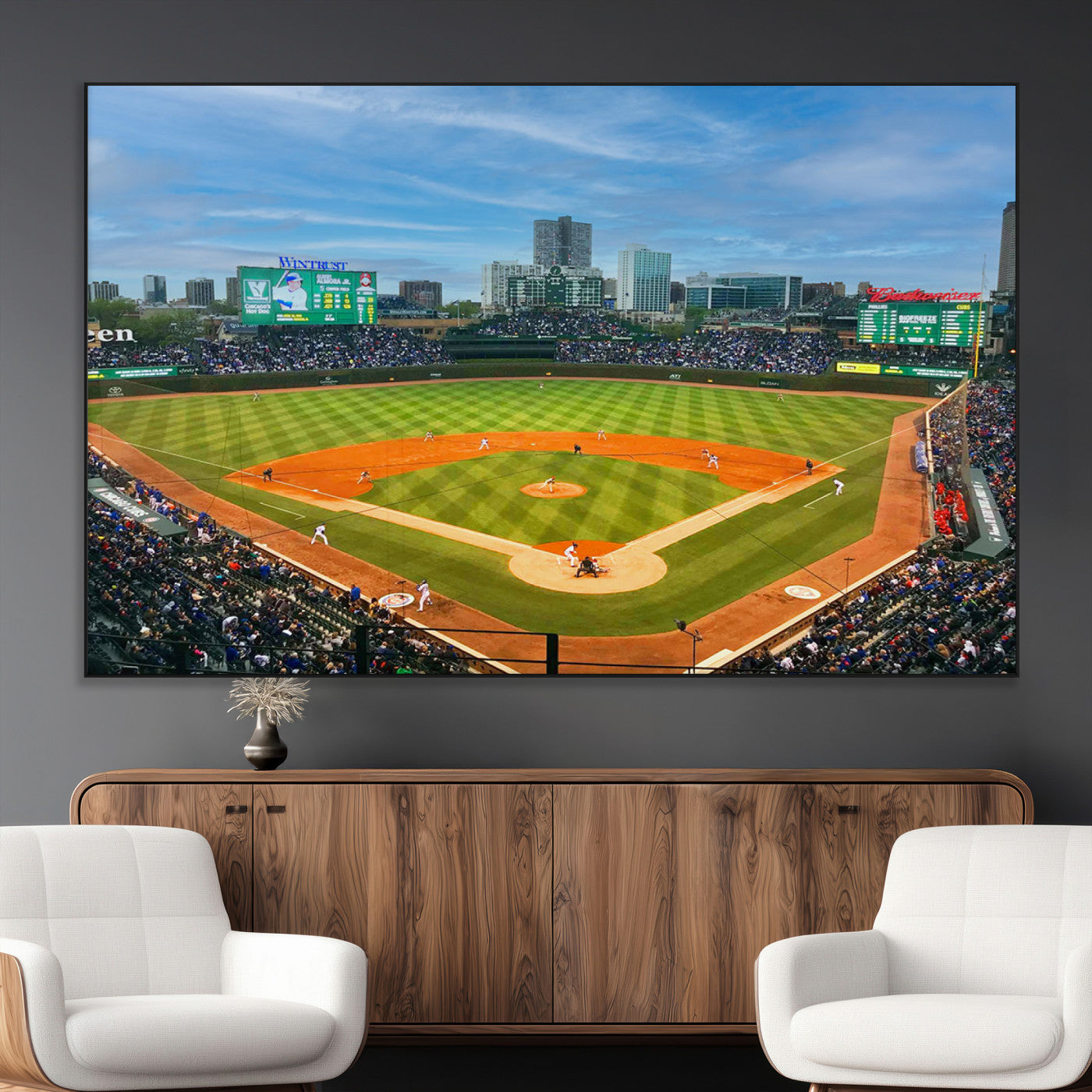 SEG-FC-51X34_Oversize - Wrigley Field Chicago Cubs Panoramic Multi Piece Canvas Wall Art - Iconic Baseball Stadium Print for