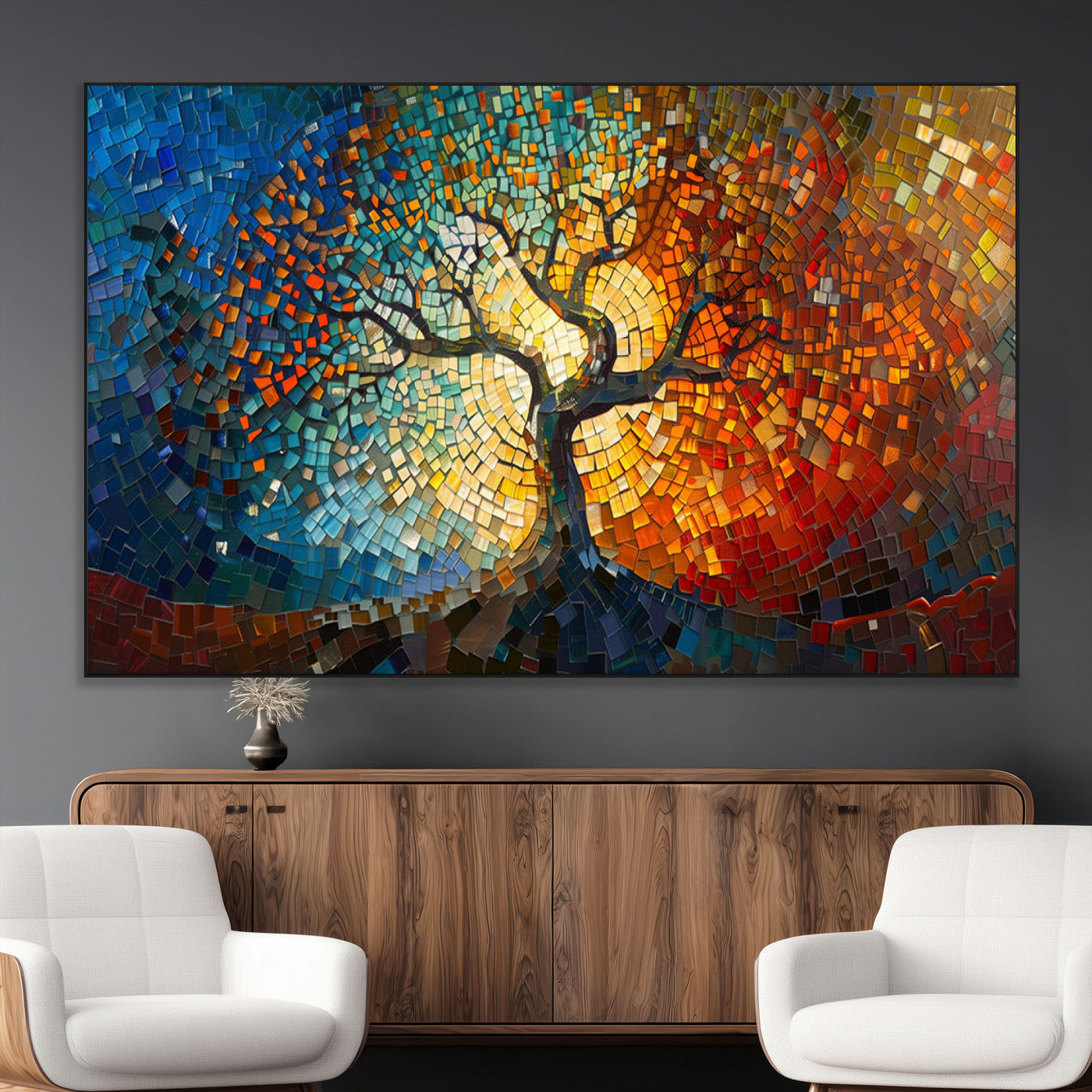 SEG-FC-51X34_Oversize - Yggdrasil Tree of Life Mosaic Stained Glass Wall Art Canvas, Yggdrasil Tree of Life Mosaic Canvas