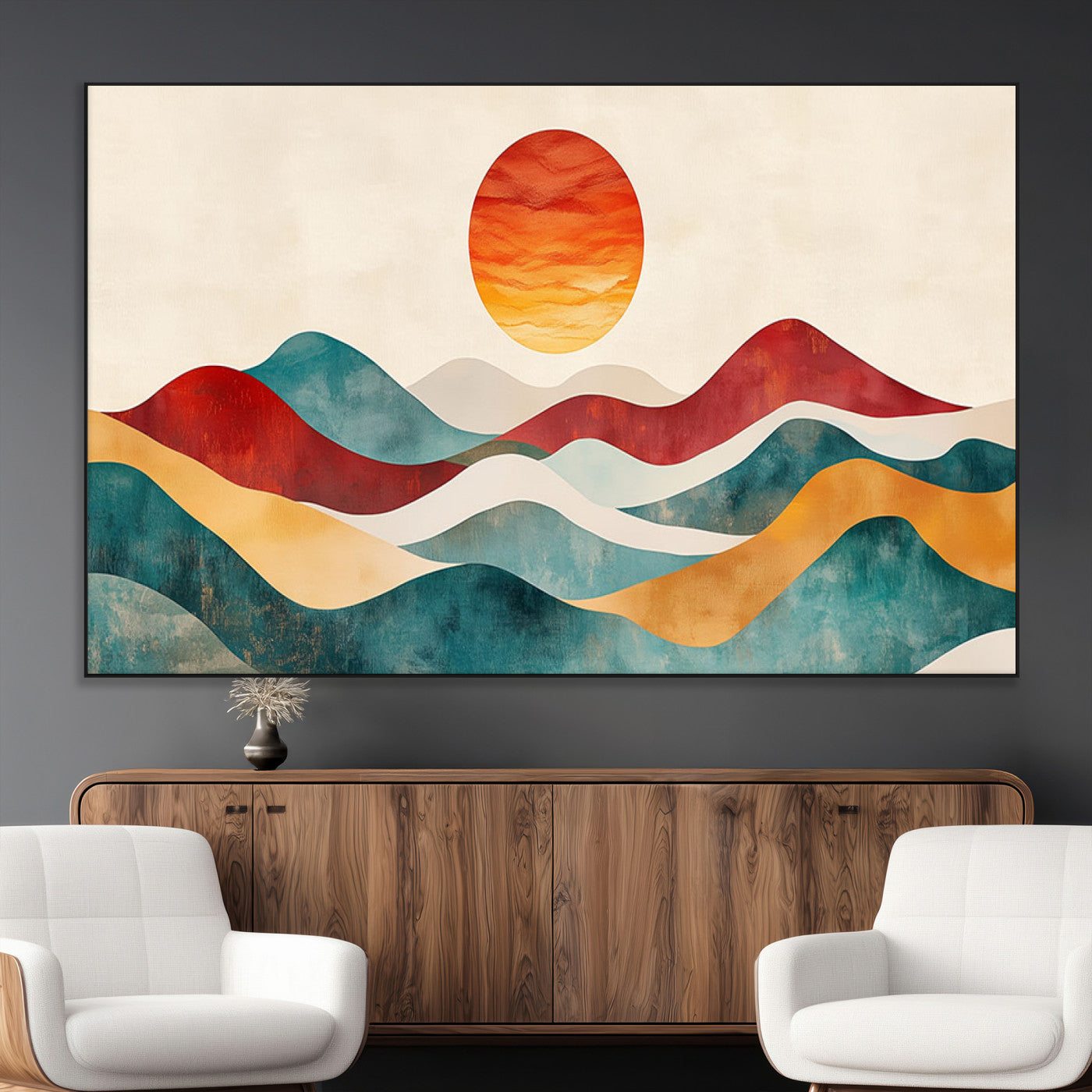 SEG-FC-51X34_Oversize - Southwest Mountain Canvas - Boho Triptych Wall Art - Rustic Woodland Nursery Decor - Abstract Nature