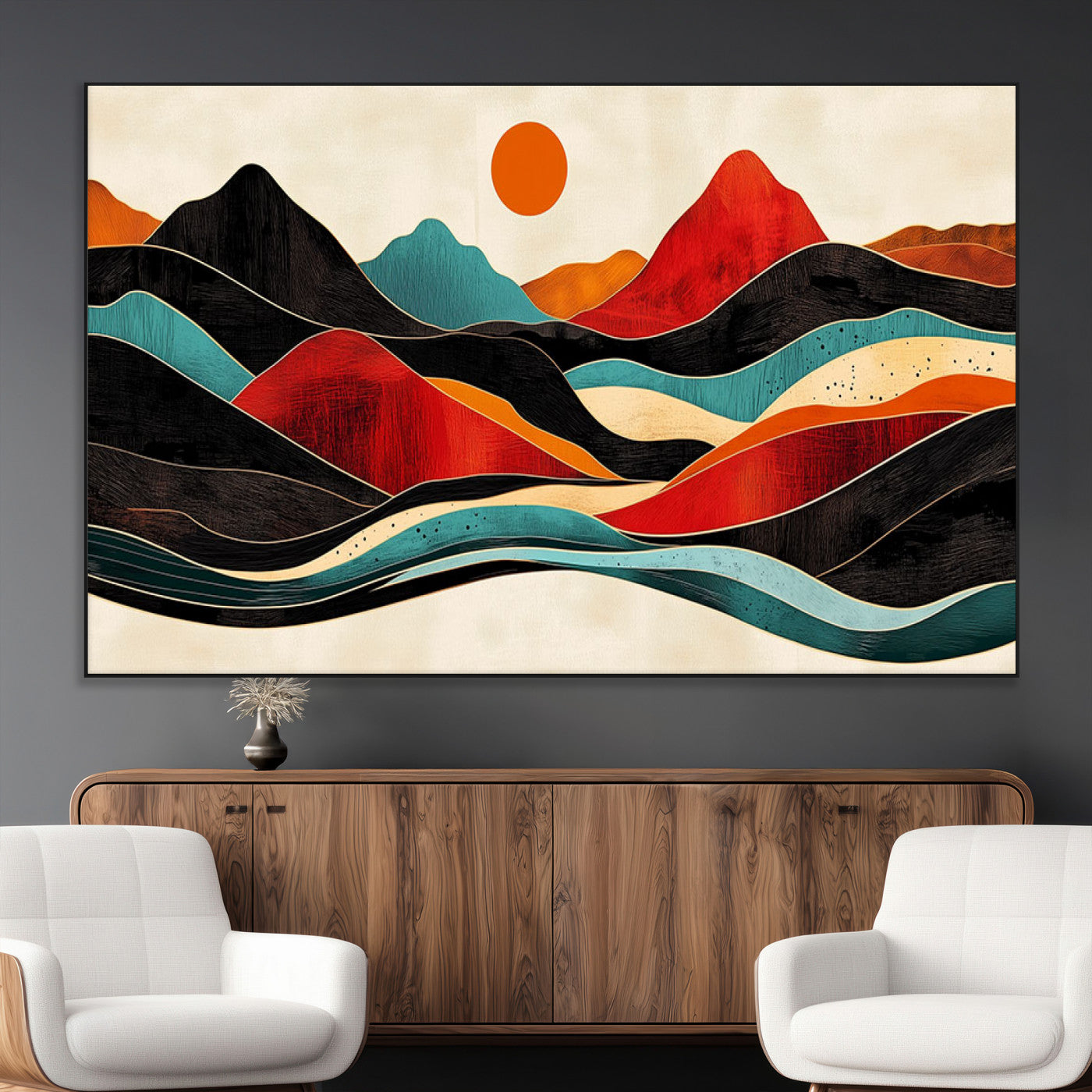 SEG-FC-51X34_Oversize - Western Wall Decor - Large Triptych Mountain Canvas - Boho Woodland Wall Art Print - Framed