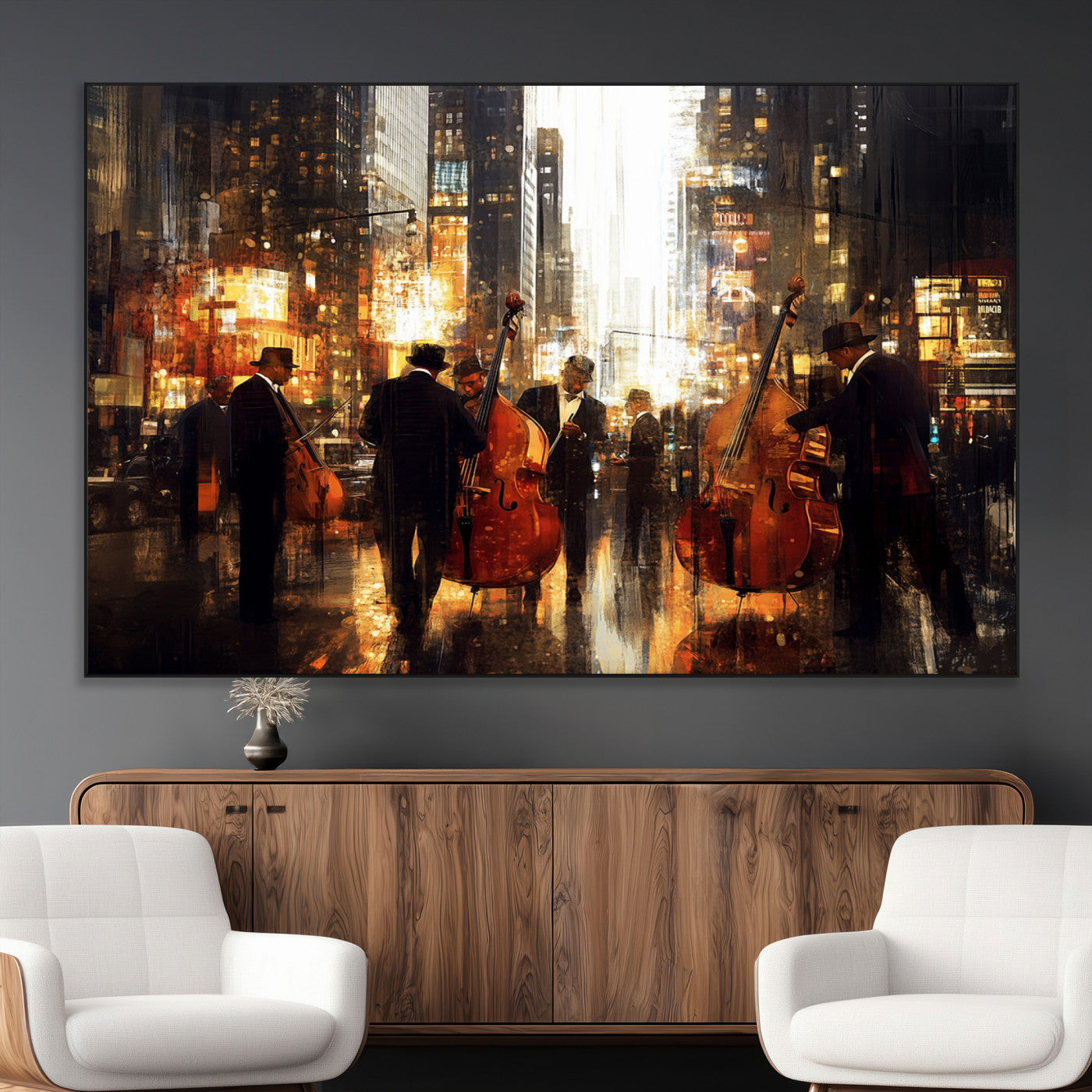 SEG-FC-51X34_Oversize - Abstract Jazz Art Wall Art Canvas Print - Framed Abstract Music Canvas - Colorful Instrument Poster