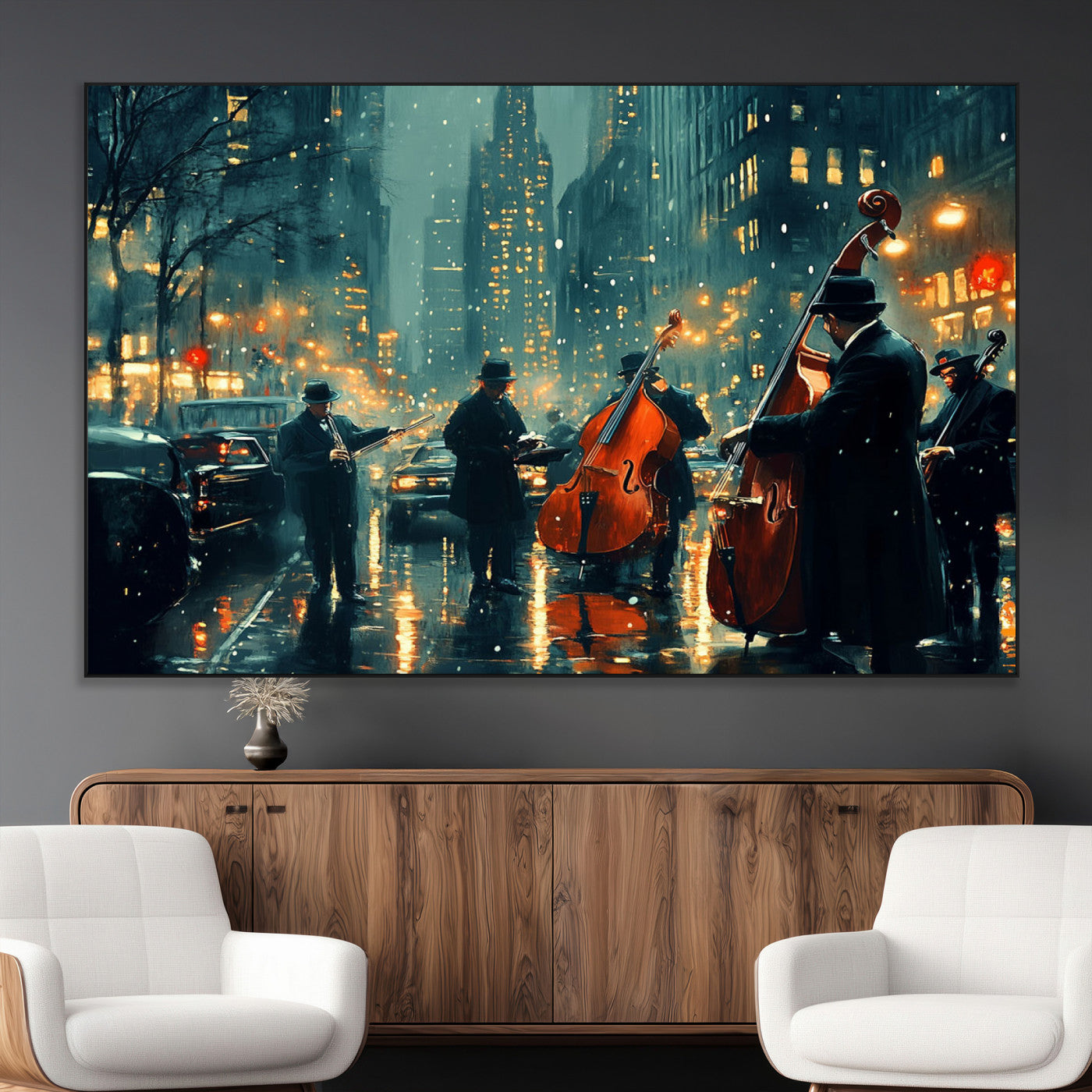 SEG-FC-51X34_Oversize - African American Jazz Art Print - Framed Abstract Music Canvas - Colorful Instrument Poster for
