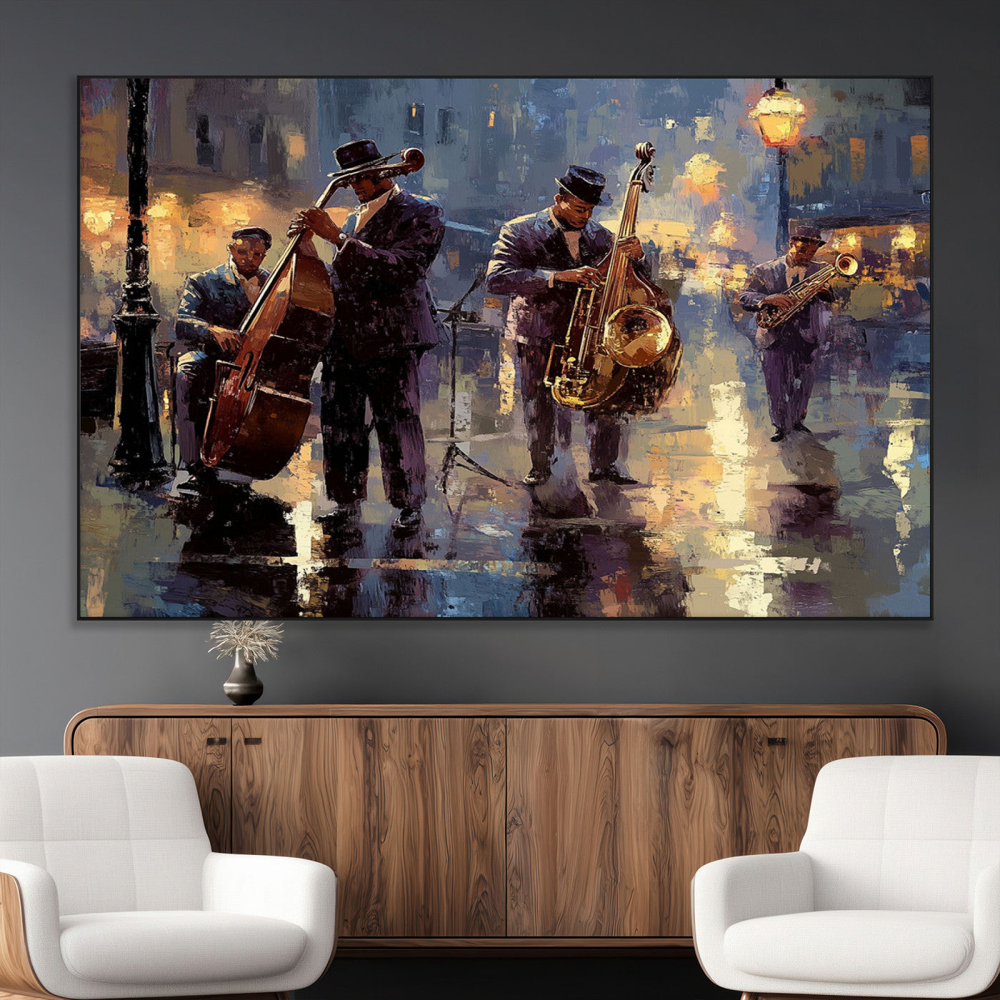 SEG-FC-51X34_Oversize - Afro Abstract Jazz Music Canvas Print - African American Wall Art - Colorful Framed Afro Abstract
