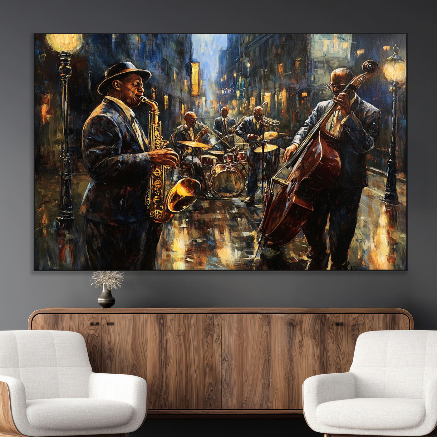SEG-FC-51X34_Oversize - Jazz Canvas Wall Art Print - Abstract African American Music Art - Framed Posters for Living Room or