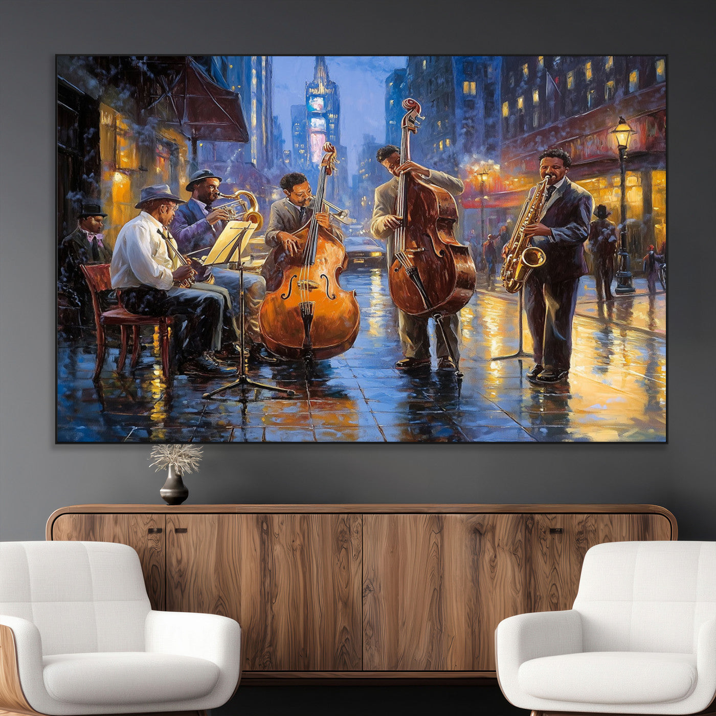 SEG-FC-51X34_Oversize - Colorful Jazz Wall Art - African American Music Canvas Print - Framed Abstract Music Poster for Home