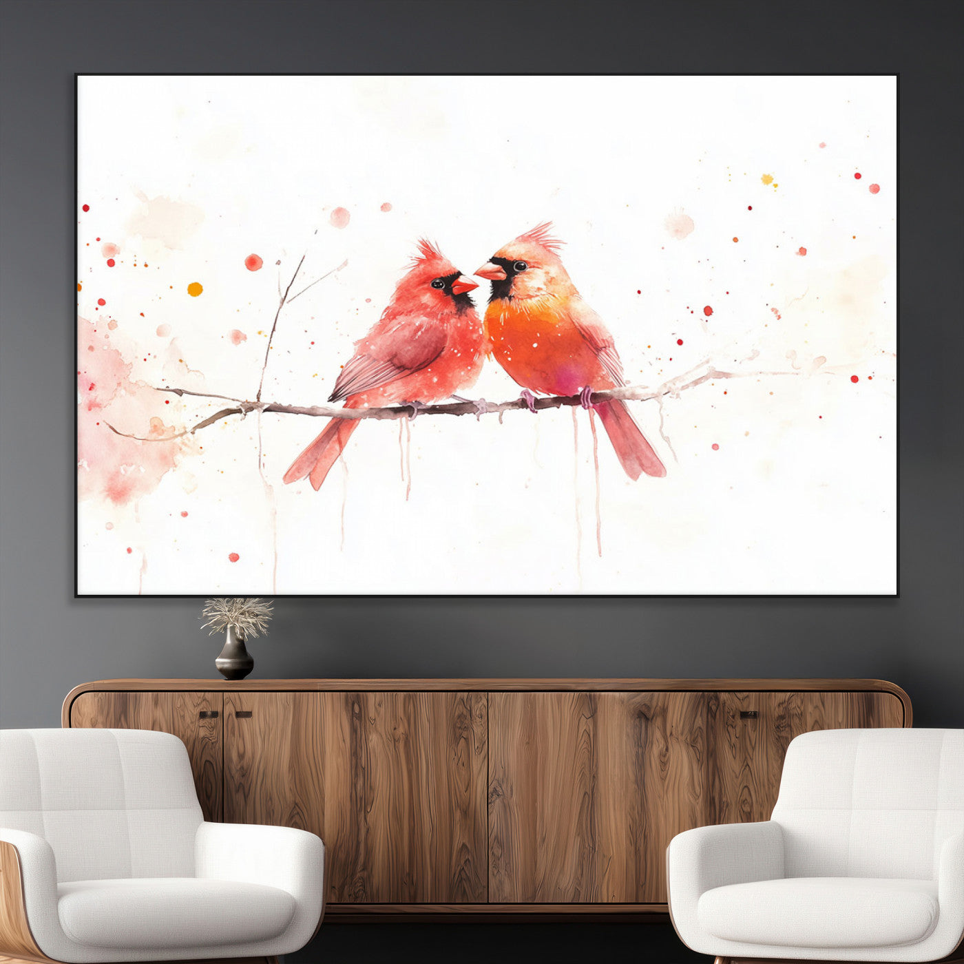 SEG-FC-51X34_Oversize - Cardinal Bird Canvas Wall Art - Male and Female Cardinal Print - Nature-Inspired Bird Wall Decor for
