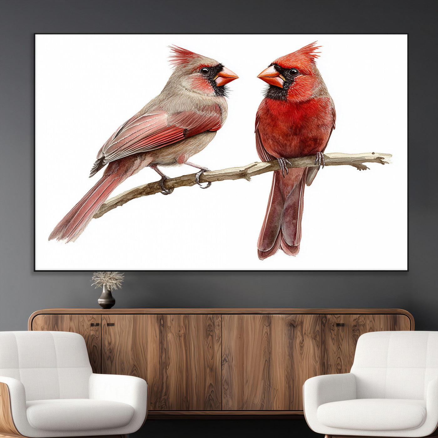 SEG-FC-51X34_Oversize - Cardinal Bird Canvas Wall Art - Male and Female Cardinal Print - Abstract Bird Wall Decor for Home -