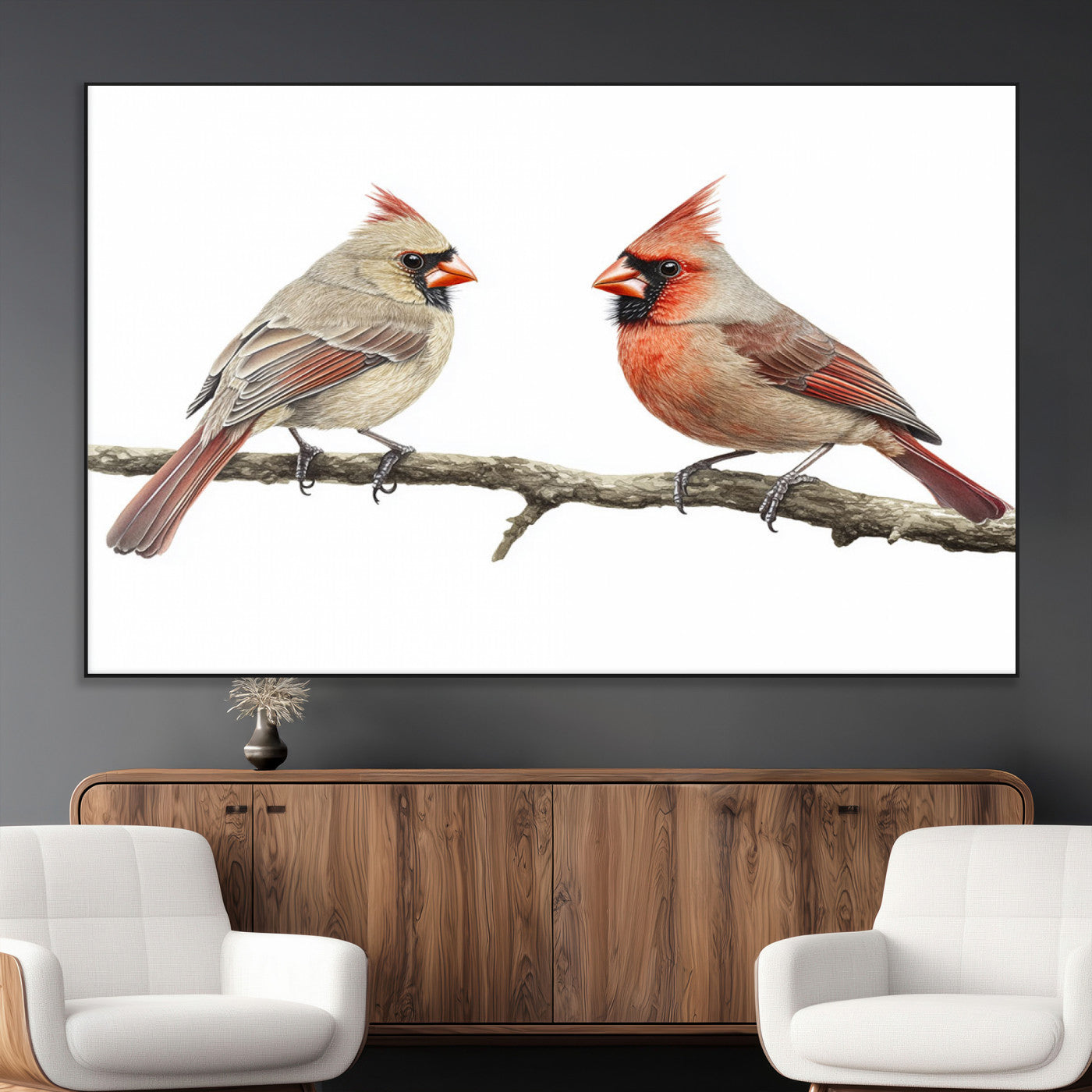 SEG-FC-51X34_Oversize - Cardinal Canvas Wall Art - Male and Female Cardinal Print - Nature-Inspired Bird Wall Decor for Home