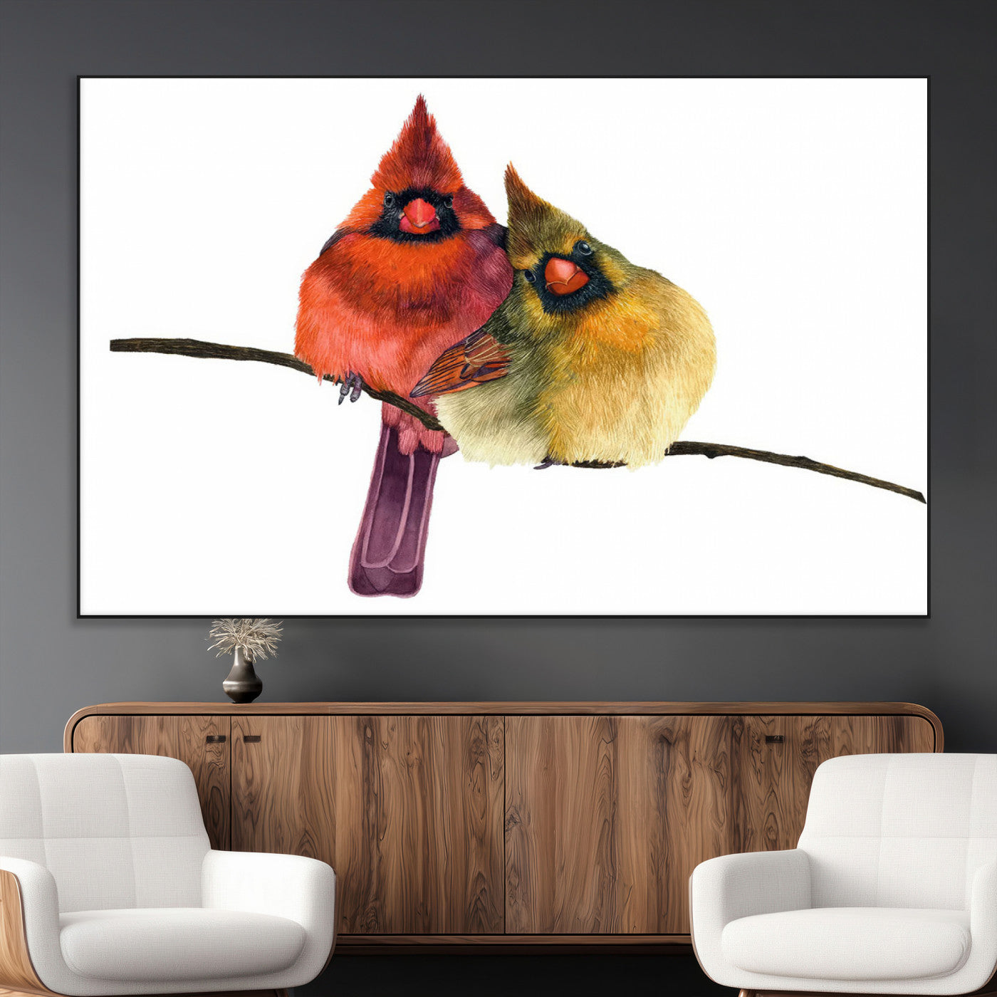 SEG-FC-51X34_Oversize - Cardinal Bird Canvas Wall Art - Male and Female Cardinal Print - Nature-Inspired Bird Wall Decor for
