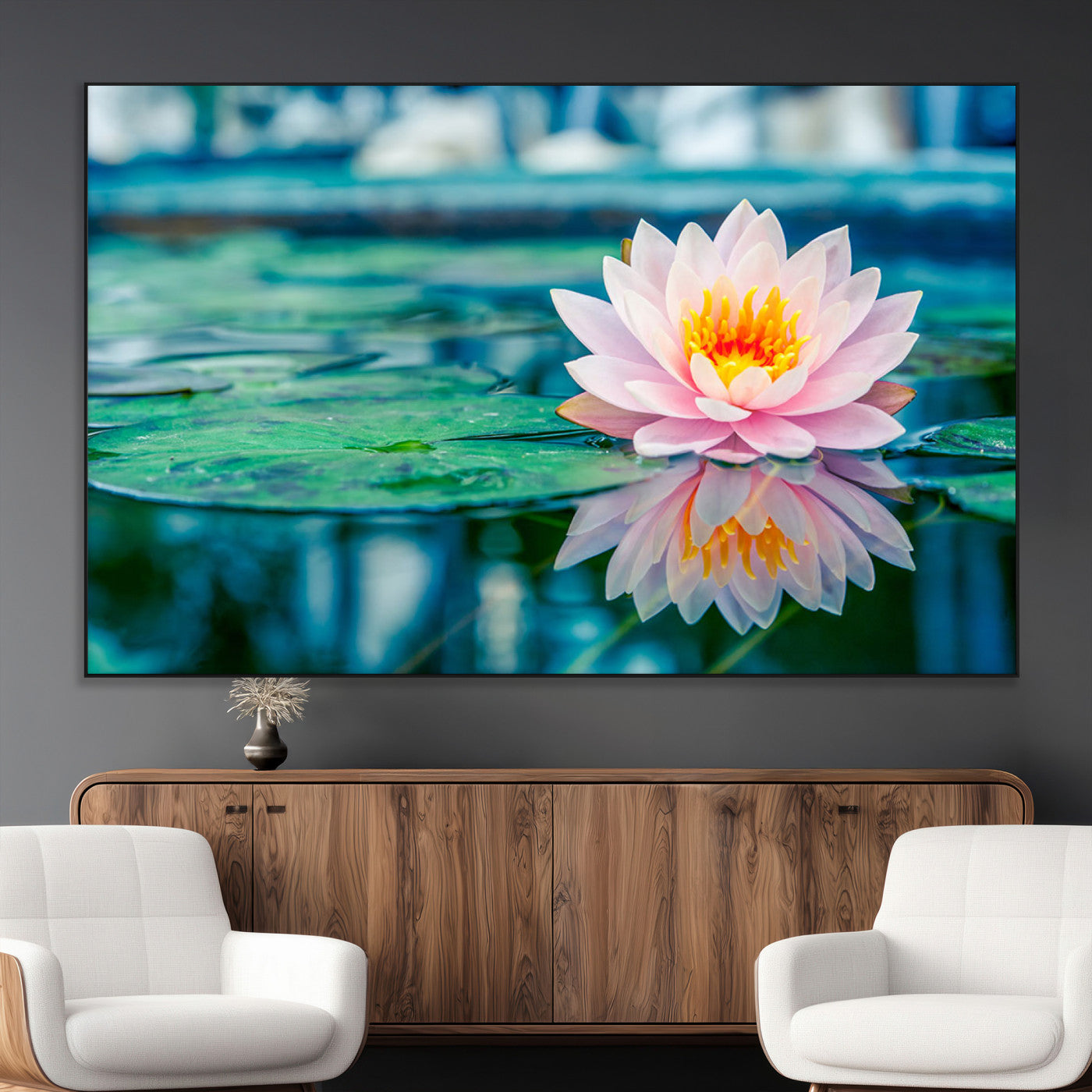 SEG-FC-51X34_Oversize - Lotus Flower Wall Art Canvas Print, Water Lily Large Wall Art Canvas Print for Yoga Room Decor,